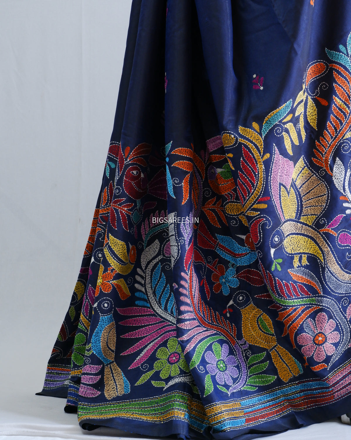 Kantha Hand Embroidered Sarees | Blended Banglore Silk/Art Silk | Blue