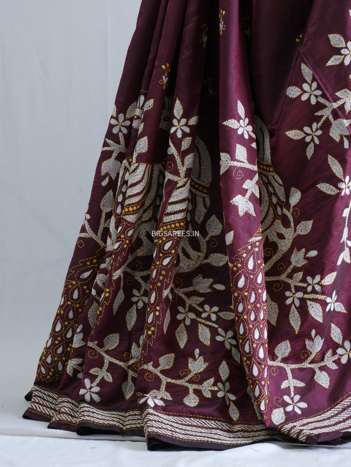 Kantha Hand Embroidered Saree | Art Silk | Violet