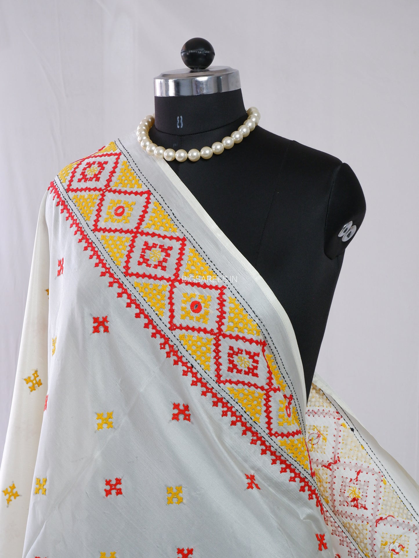 Kutchi Work Dupatta | Blended Bangalore Silk | White