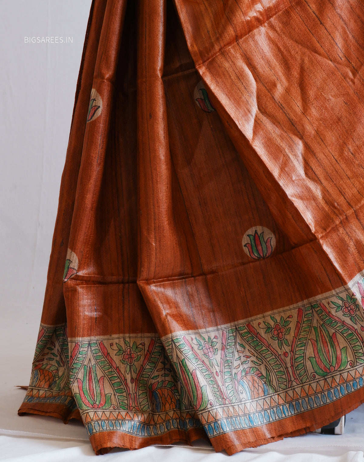 Handcrafted Madhubani Saree | Pure Tussar Ghicha Silk | Silk Mark Certified | Brown