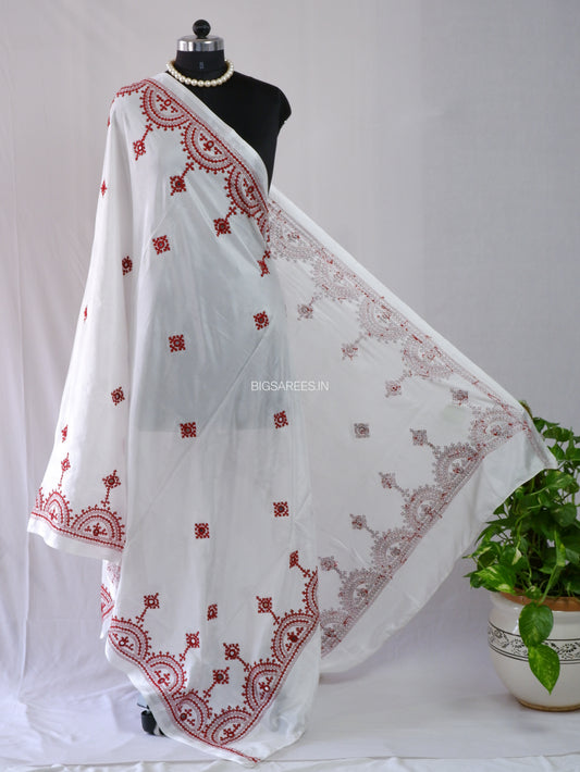 Kutchi Work Dupatta | Blended Bangalore Silk | Real Mirror Work | White