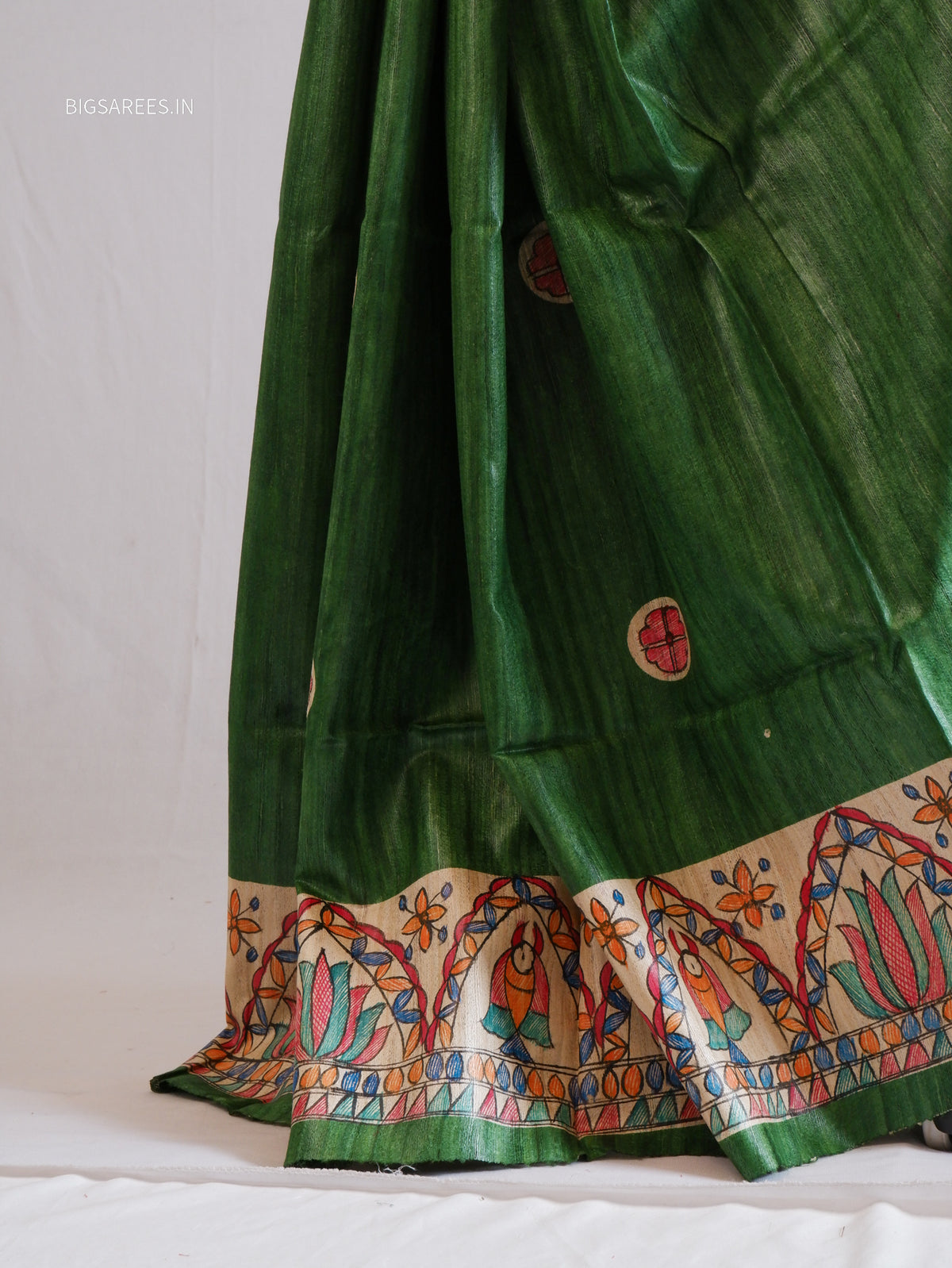 Handcrafted Madhubani Saree | Pure Tussar Ghicha Silk | Silk Mark Certified | Green