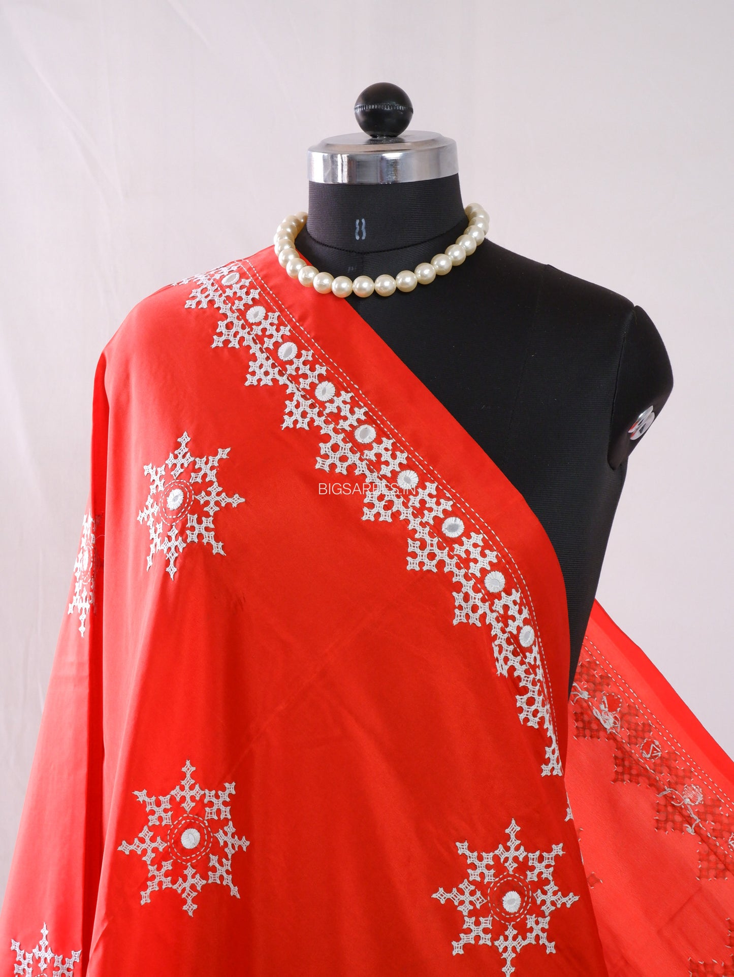 Kutchi Work Dupatta | Blended Bangalore Silk | Foil Mirror | Red