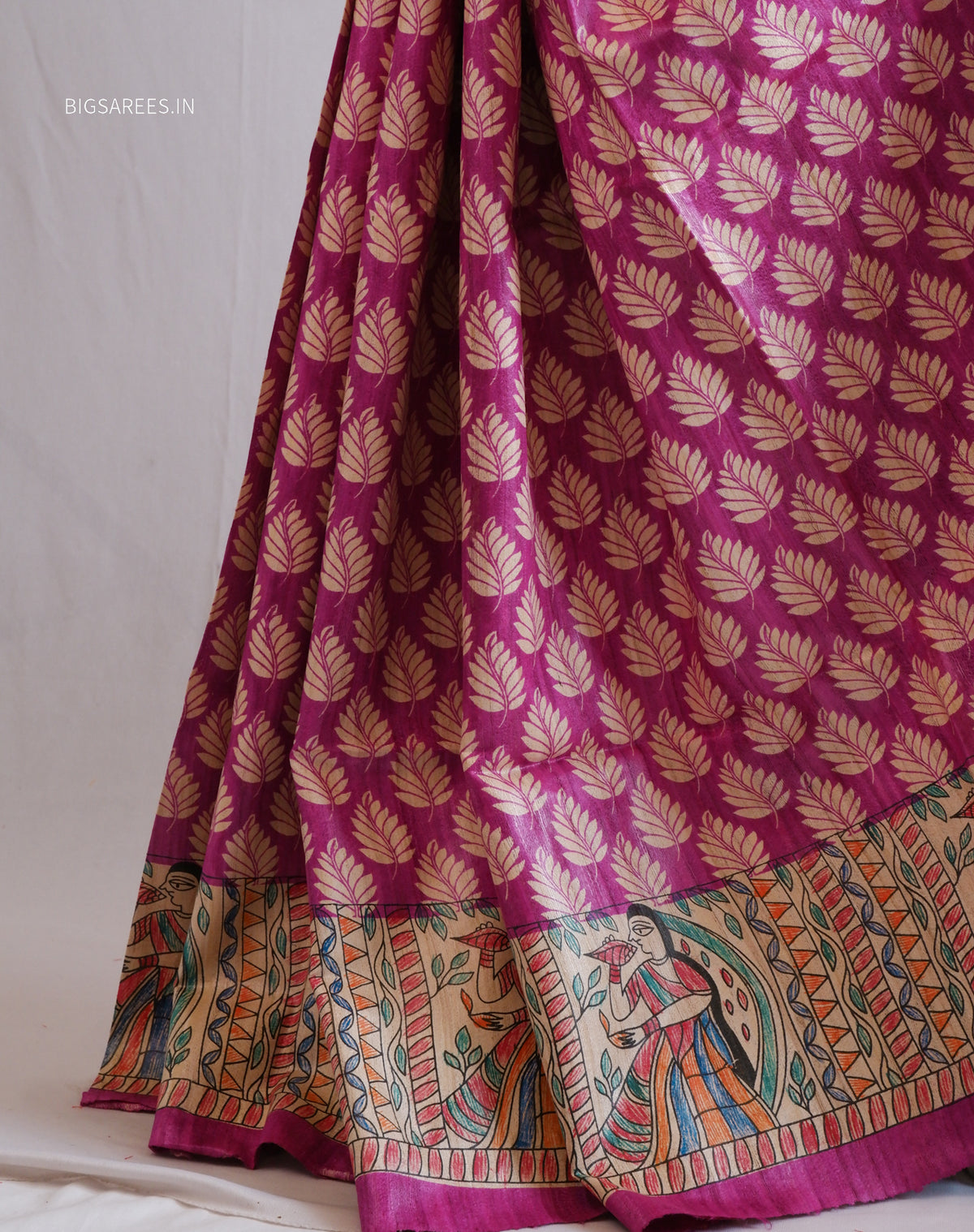Handcrafted Madhubani Saree | Pure Tussar Ghicha Silk | Silk Mark Certified | Violet