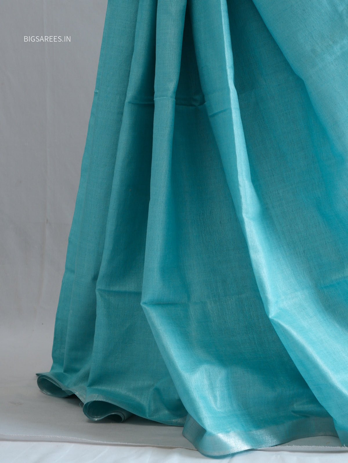 Hand-Embroidered Linen Saree | Cotton Linen | Light Blue