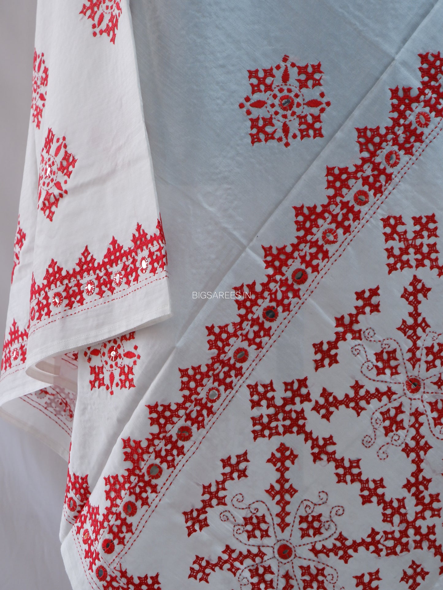 Kutchi Work Dupatta | Blended Bangalore Silk | Foil Mirror | White