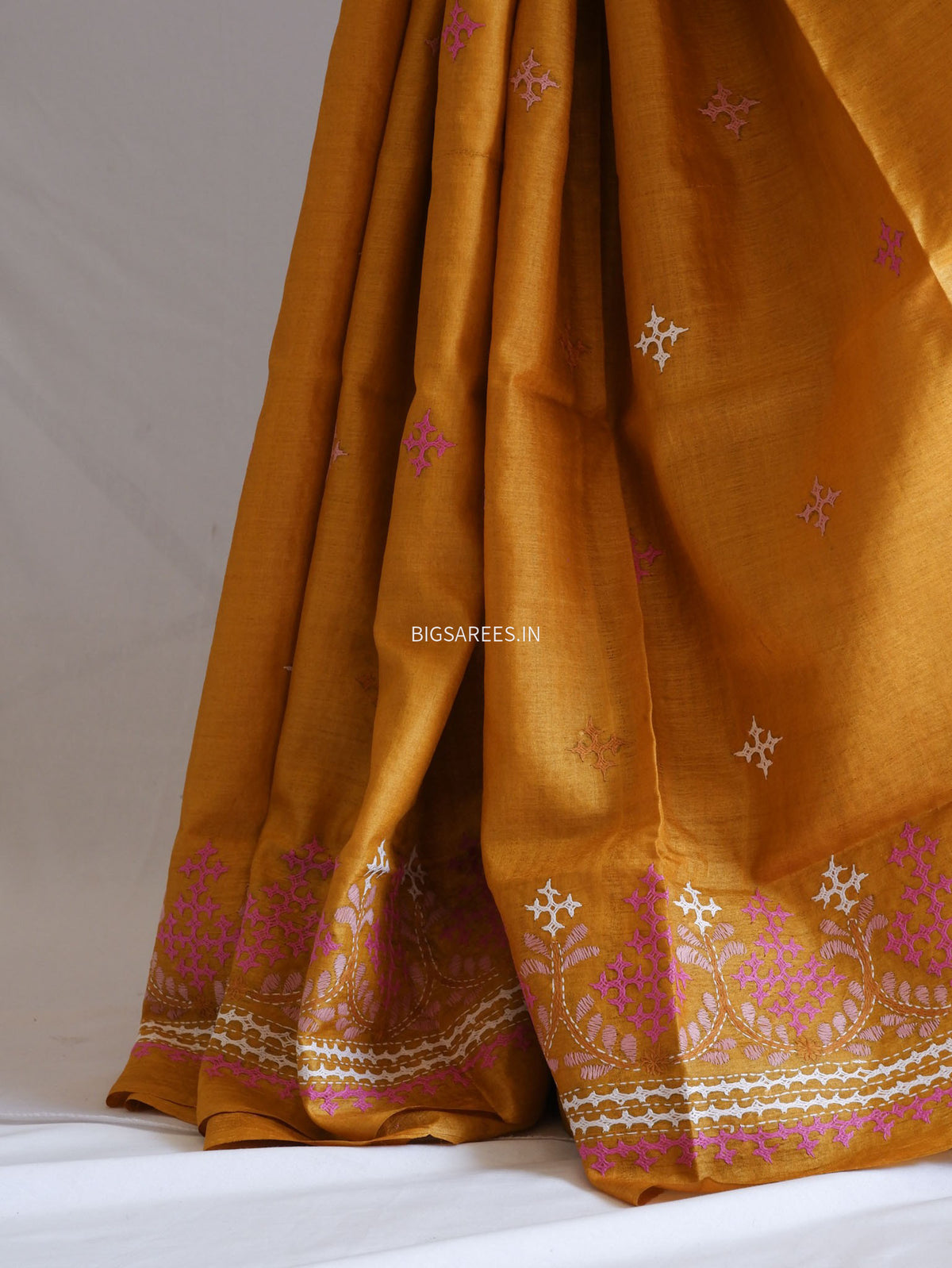 Kutchi Hand Embroidered Saree | Gachi Tassar Silk | Silk Marked | Ochre
