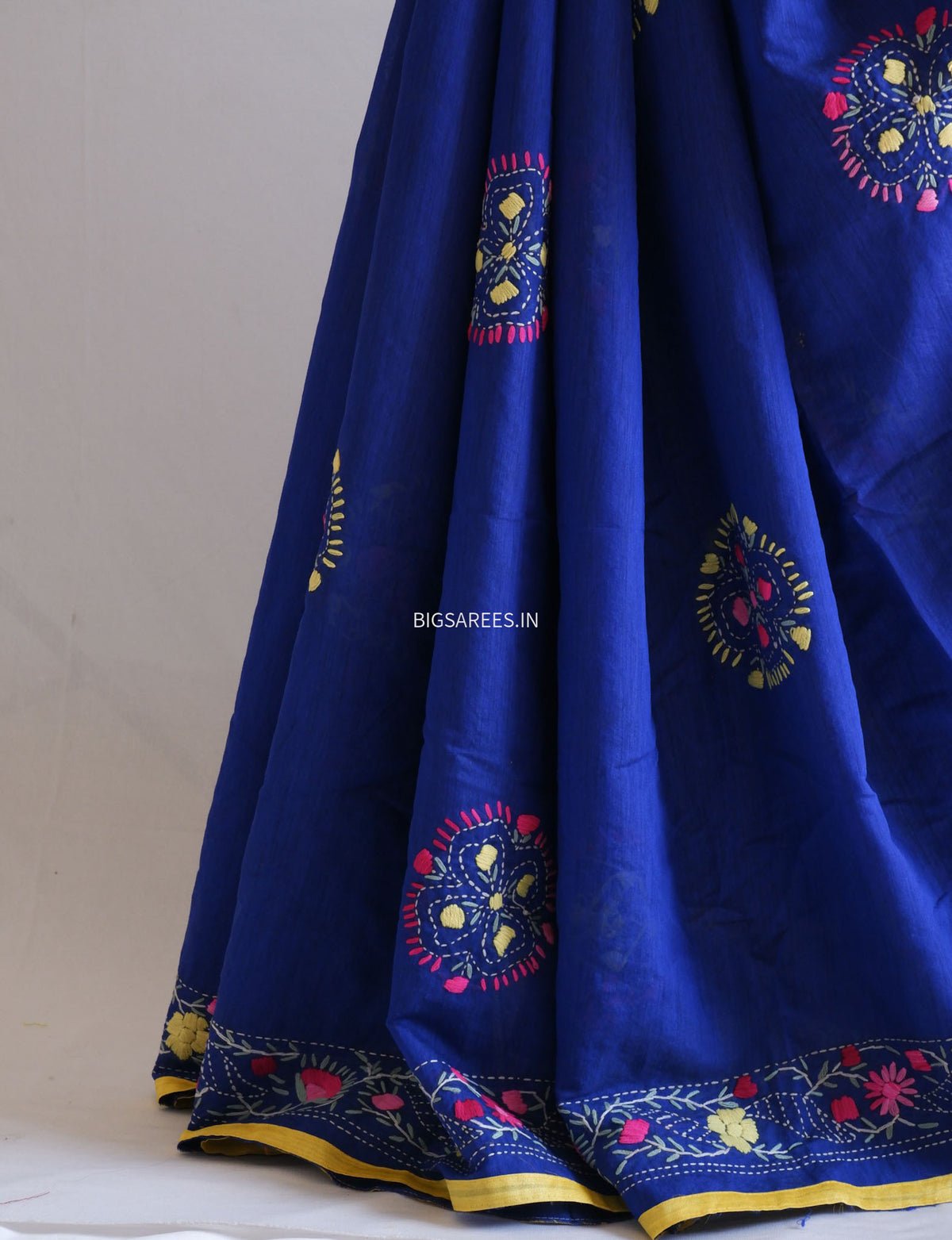 Phulkari Hand-Embroidered Saree | Chanderi Silk | Royal Blue
