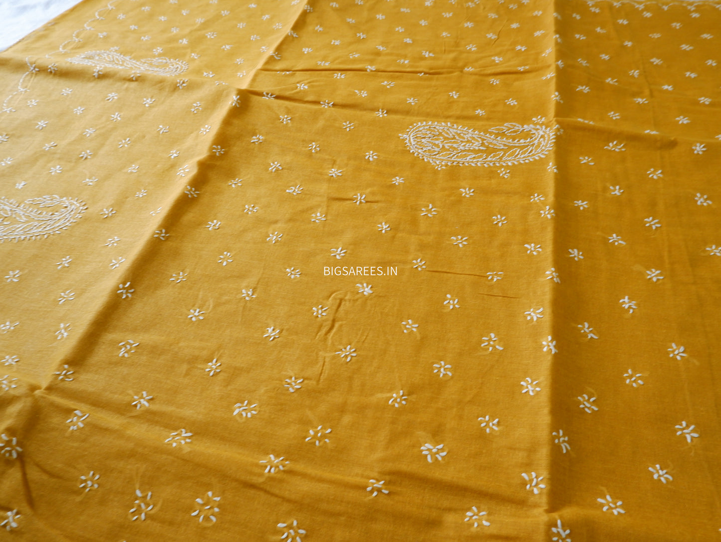 Chikankari Hand-Embroidered Saree | Cotton | Mustard
