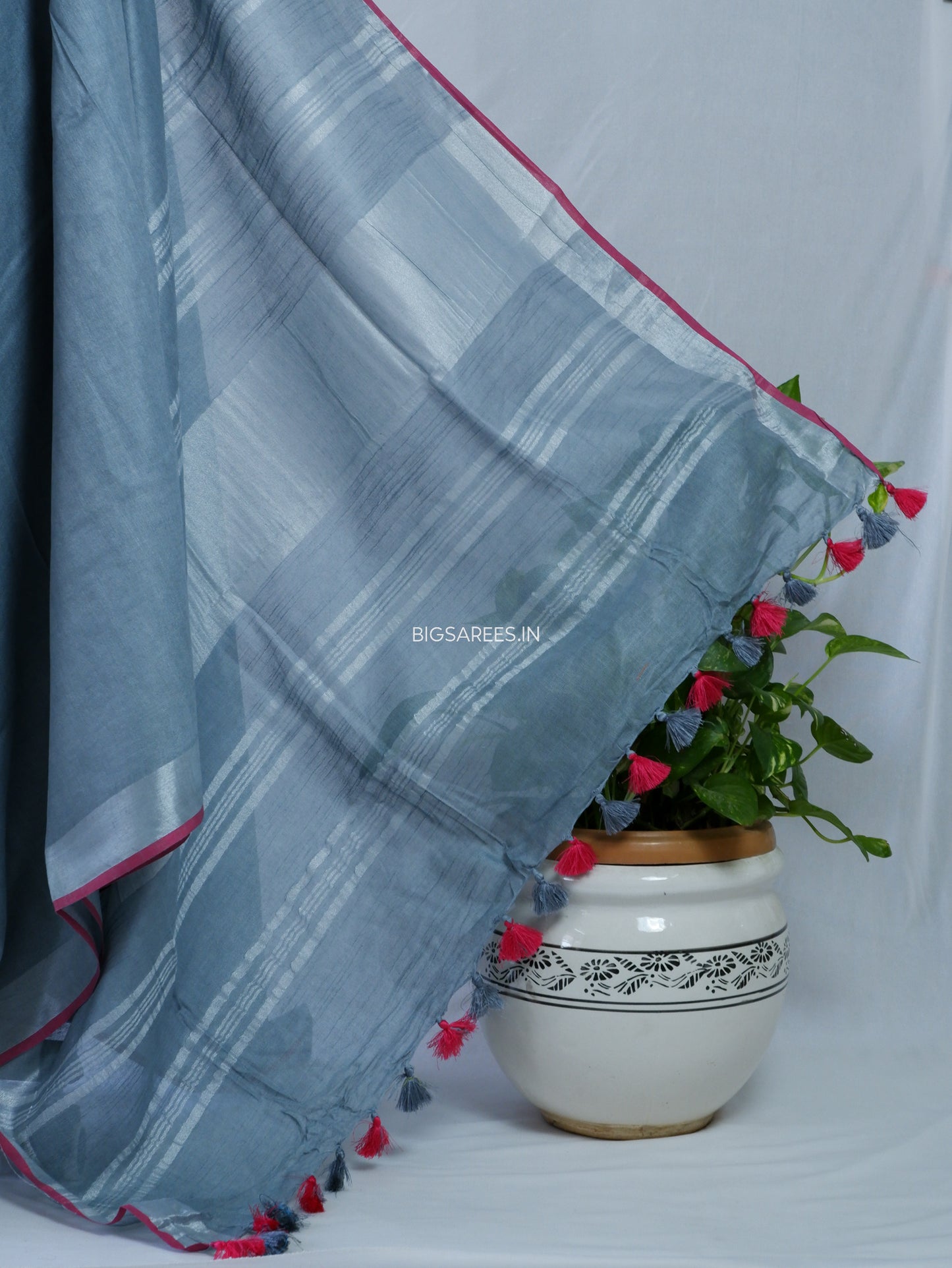 Cotton Linen Saree | Grey