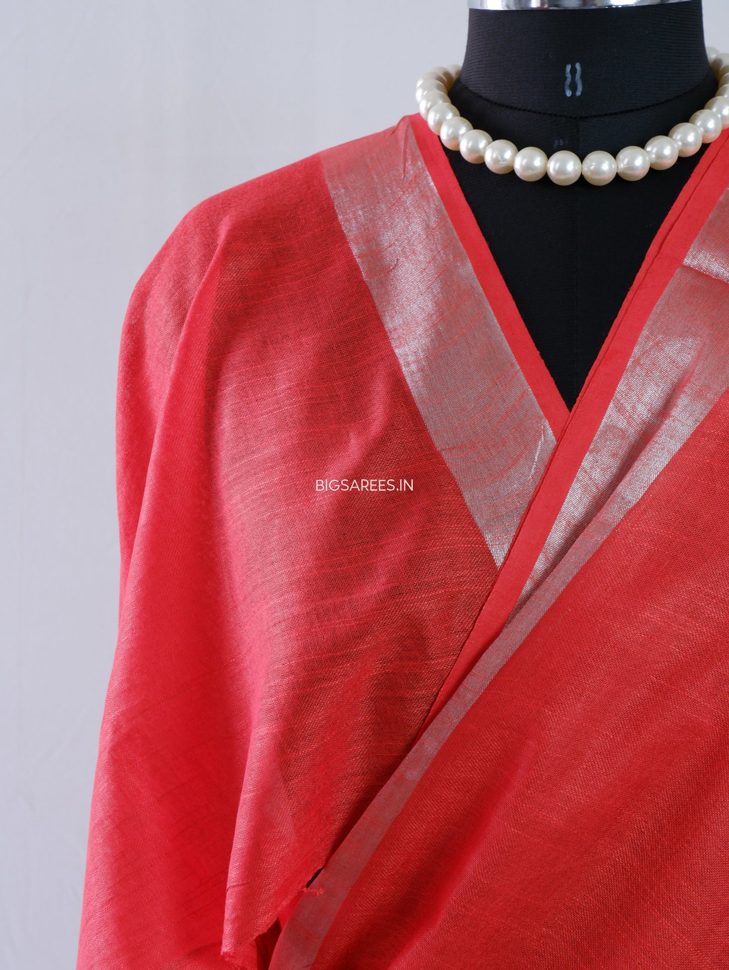 Cotton Linen Saree | Red