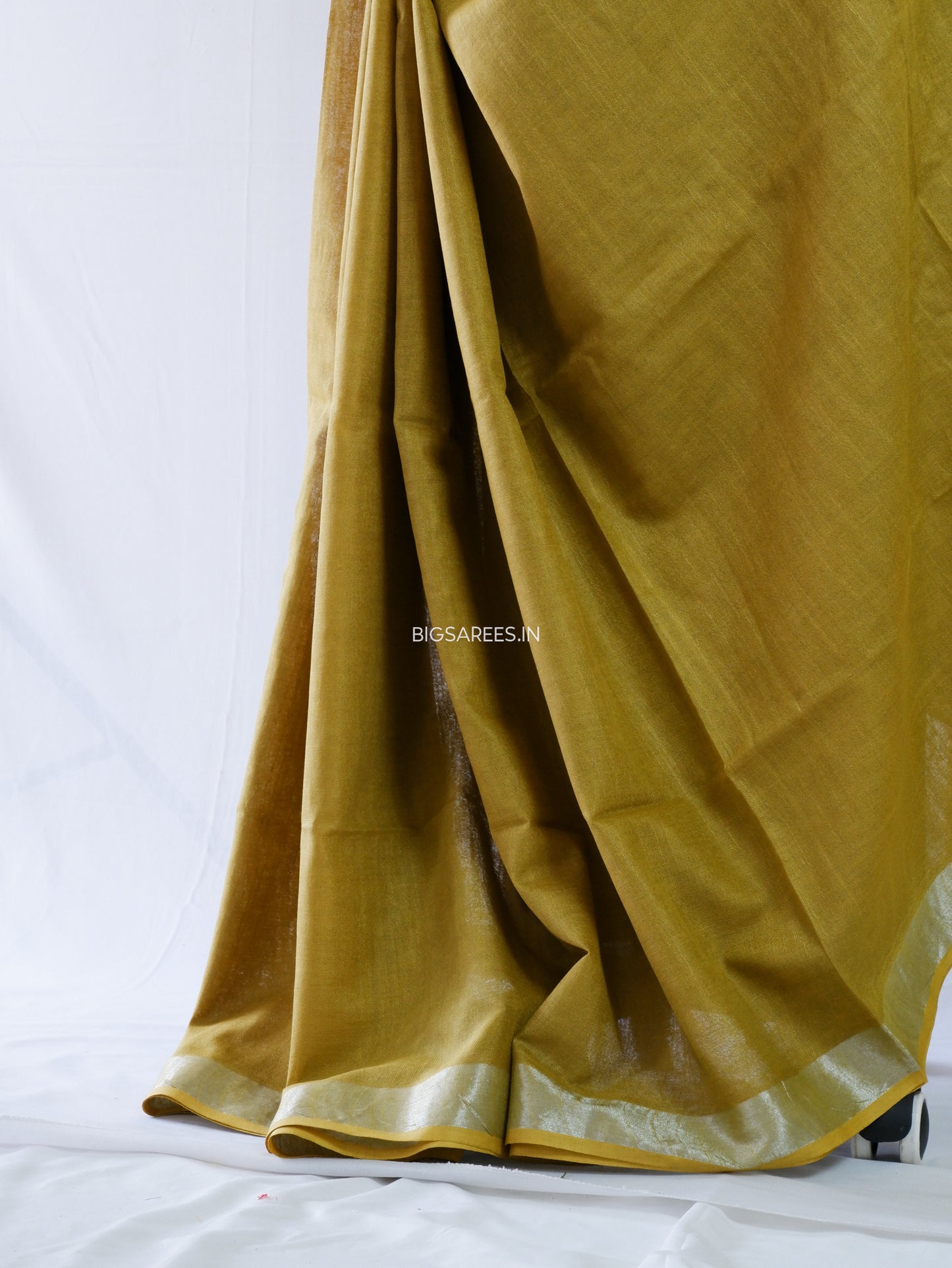 Cotton Linen Saree | Moss Green
