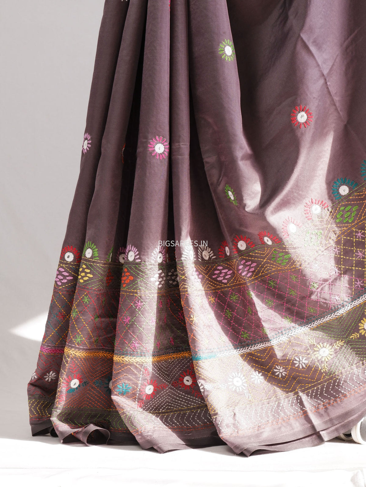 Lambani Hand-Embroidered Saree | Art Silk | Grey