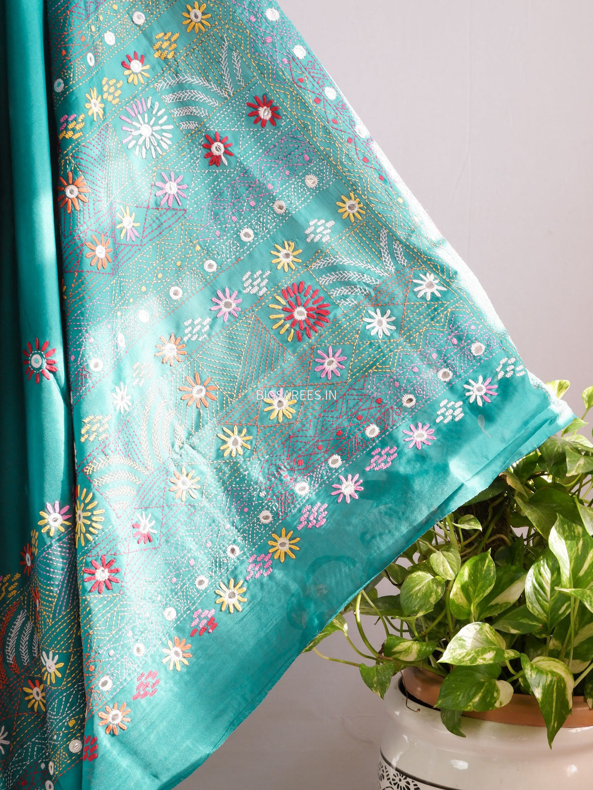 Lambani Hand-Embroidered Saree | Art Silk | Teal