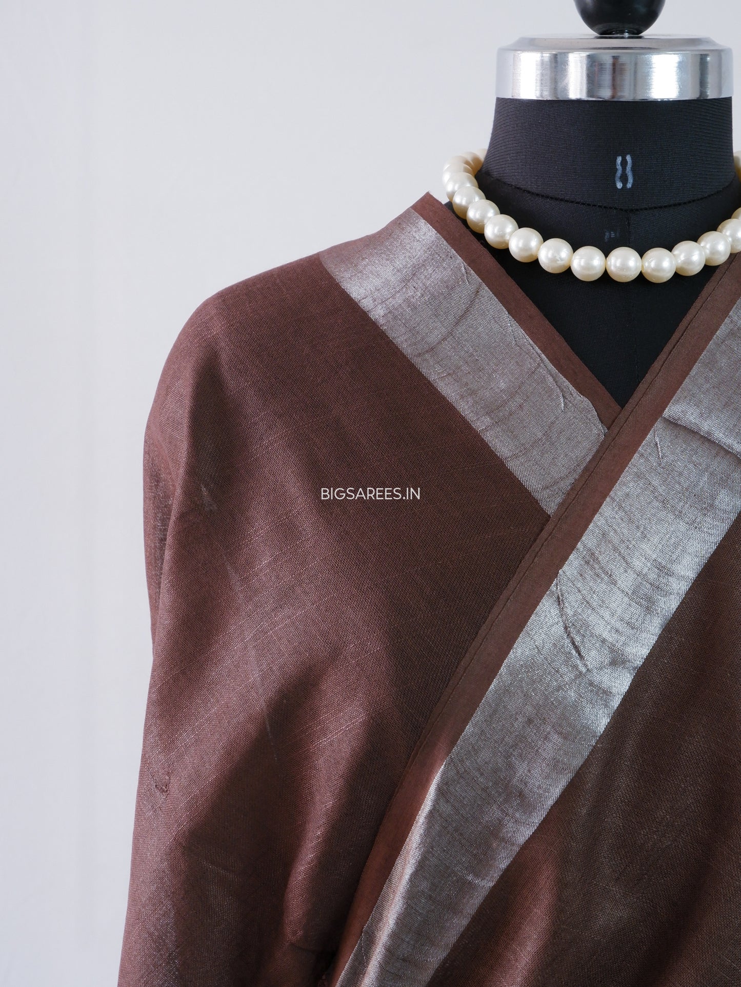 Cotton Linen Saree | Dark Chocolate Brown