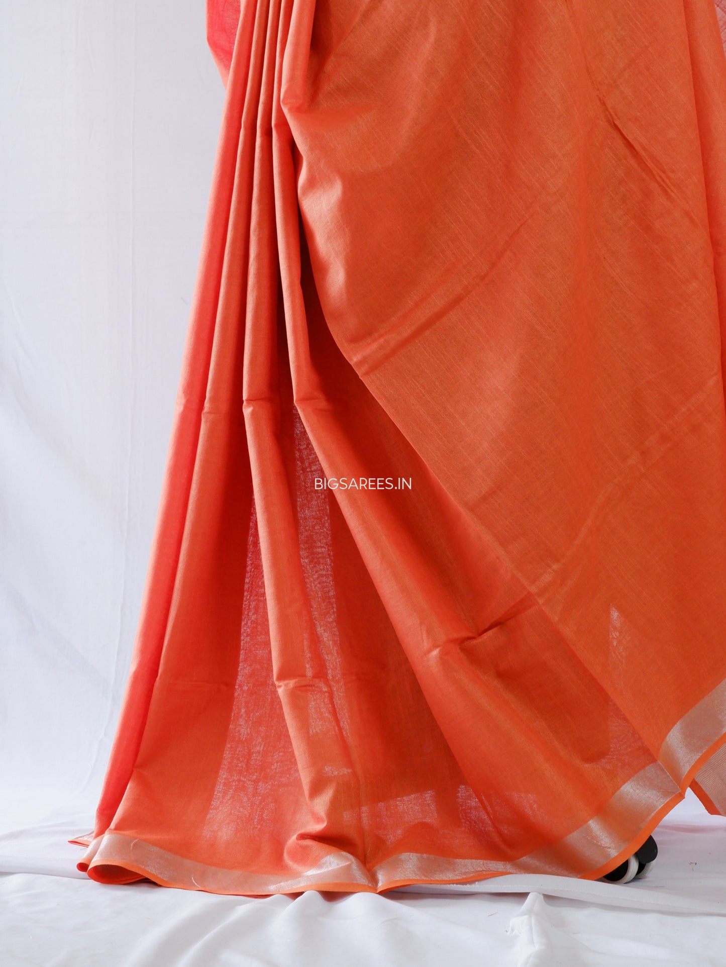 Cotton Linen Saree | Orange