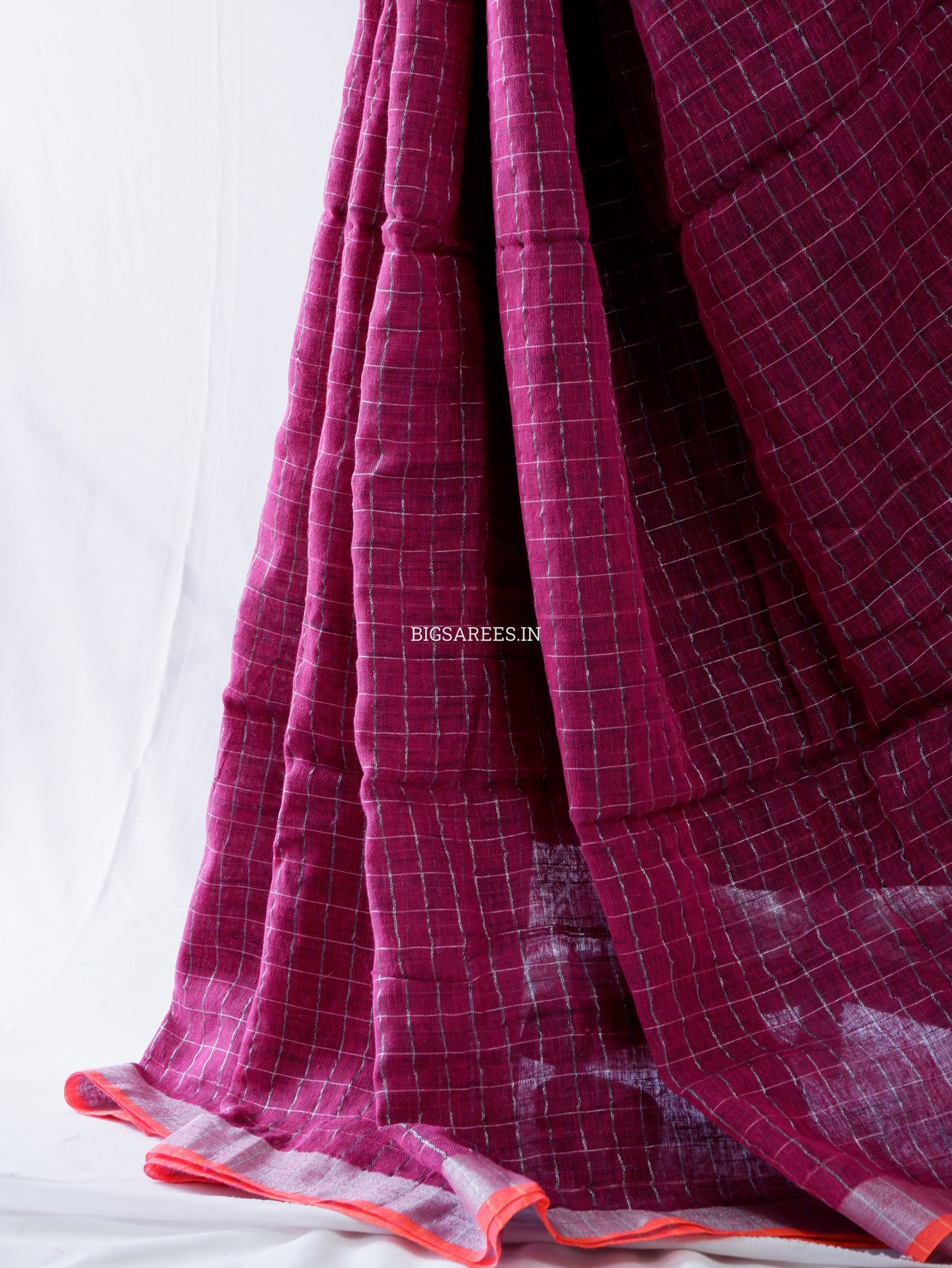 Cotton Linen Handloom Saree | Handloom Marked | Magenta