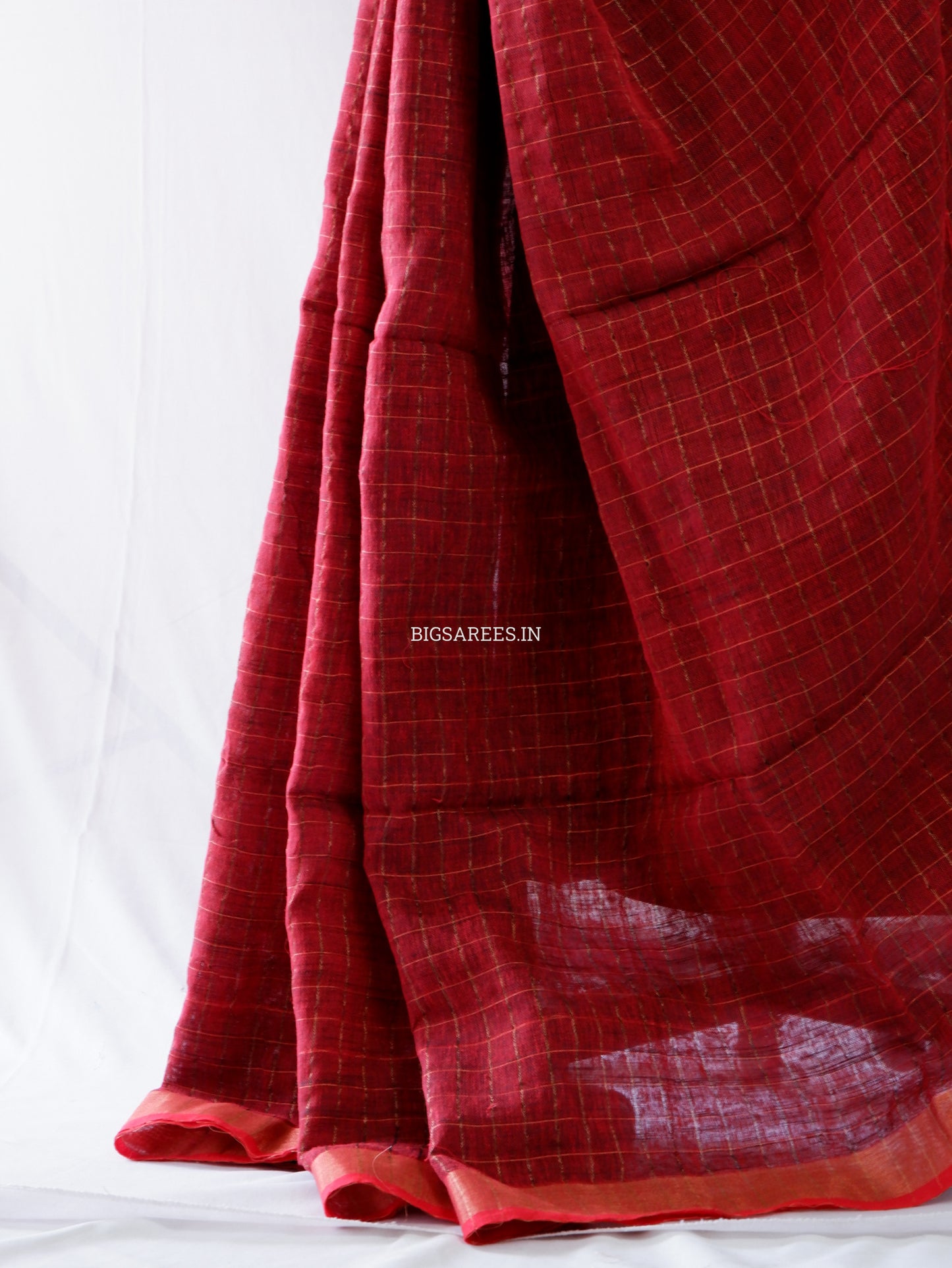 Cotton Linen Handloom Saree | Handloom Marked | Maroon