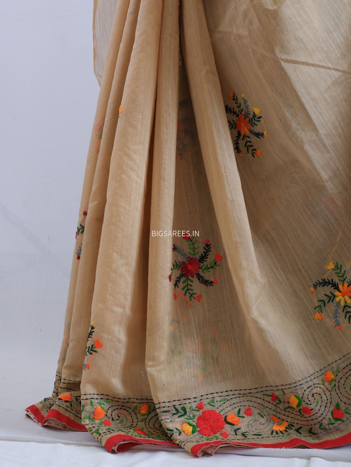 Phulkari Hand-Embroidered Saree | Chanderi Silk | Tuscan