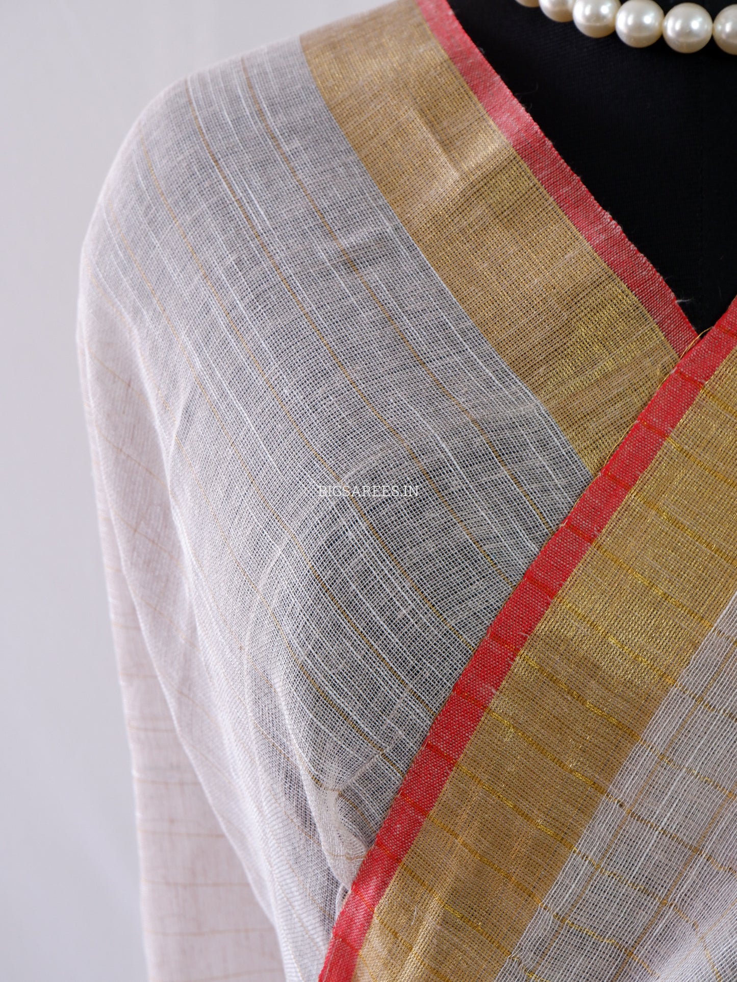 Cotton Linen Handloom Saree | Handloom Marked | Light Beige