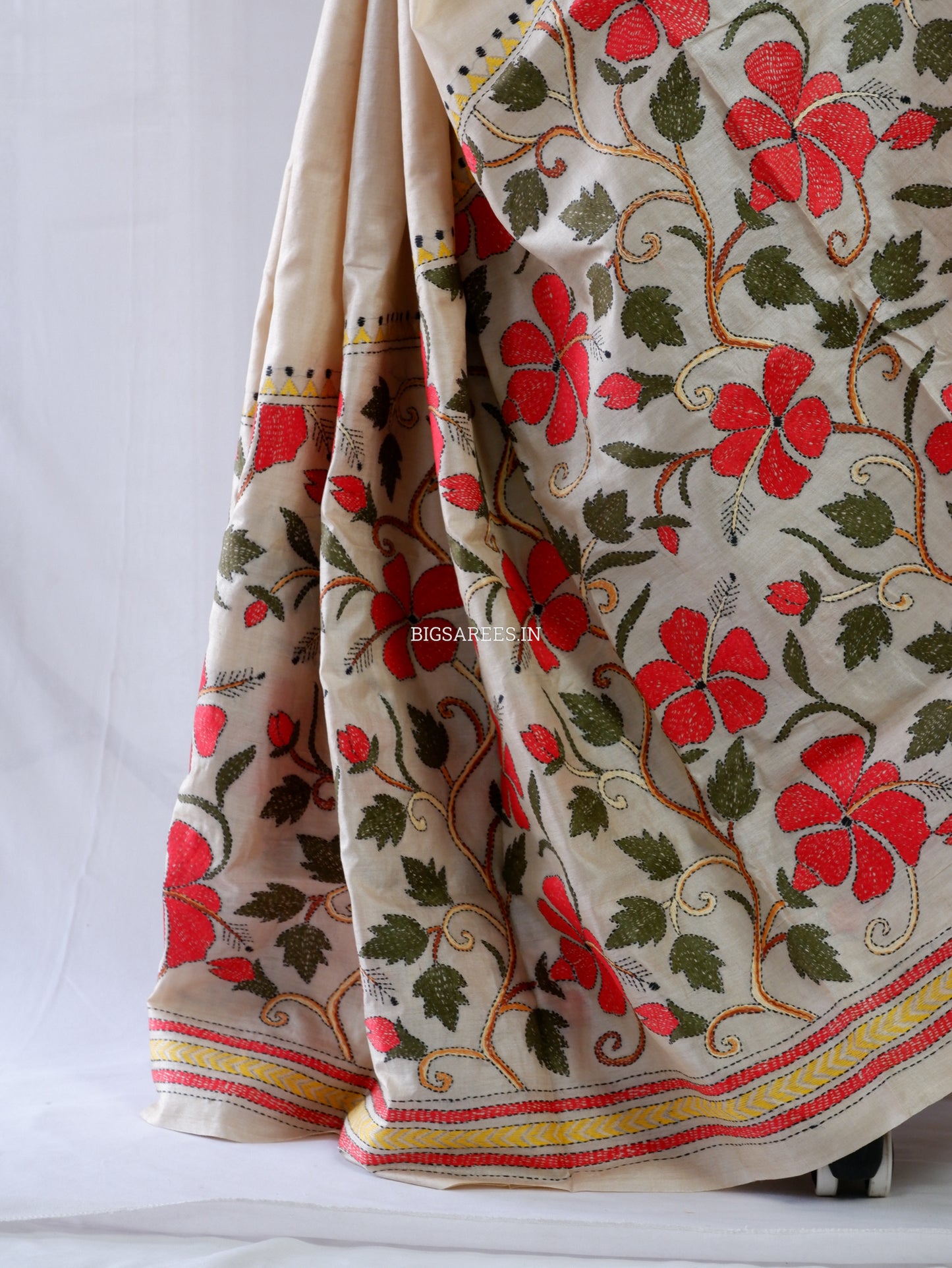 Kantha - Stitch Hand Embroidered Saree | Gachi Tussar Silk | Silk Marked | Off- White