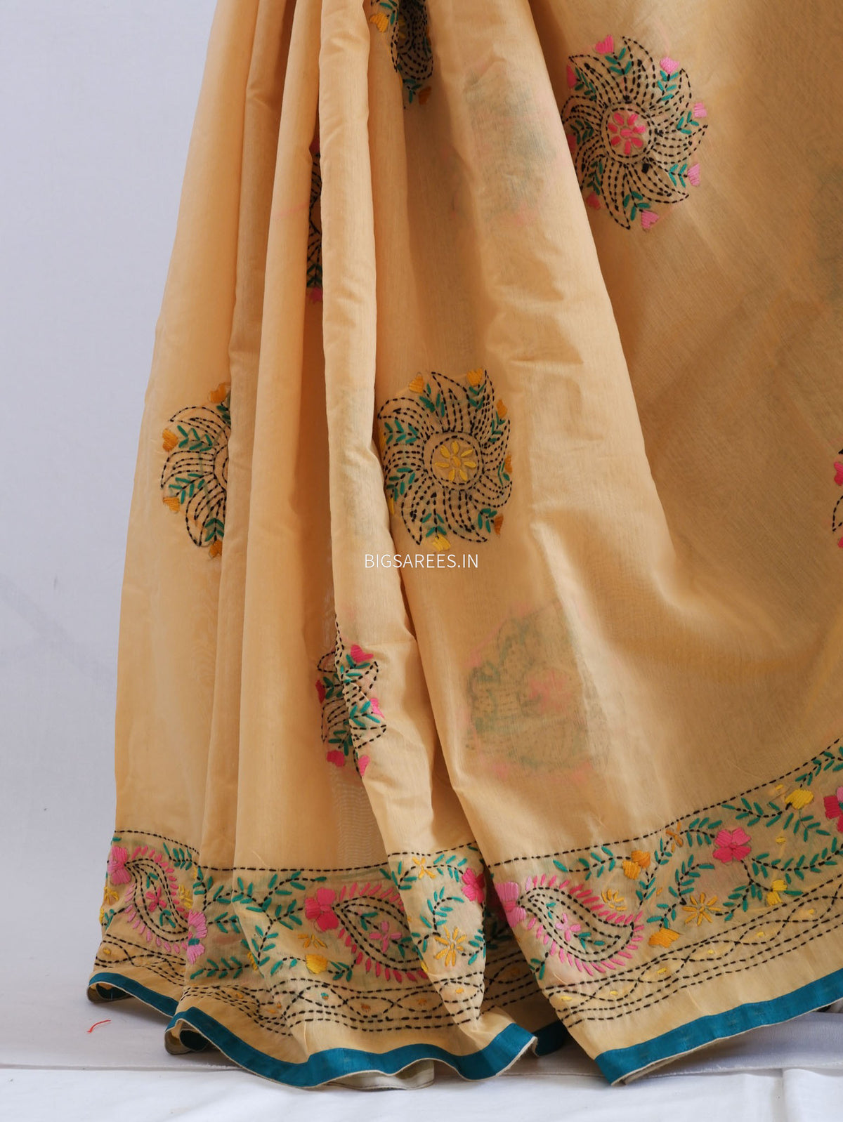 Phulkari Hand-Embroidered Saree | Chanderi Silk | Trombone