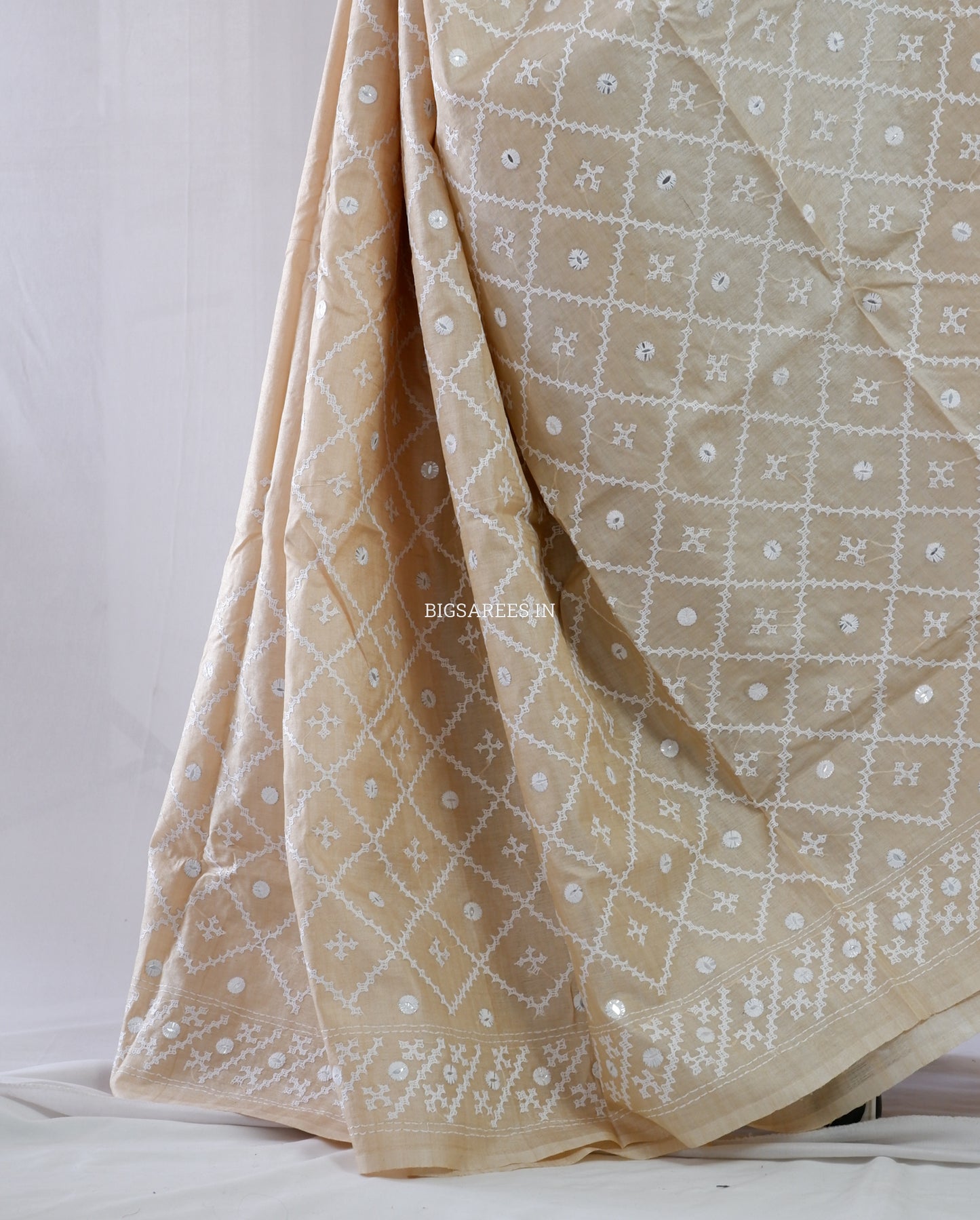 Kutchi Hand Embroidered Saree | Tassar Silk | Silk Marked | Beige
