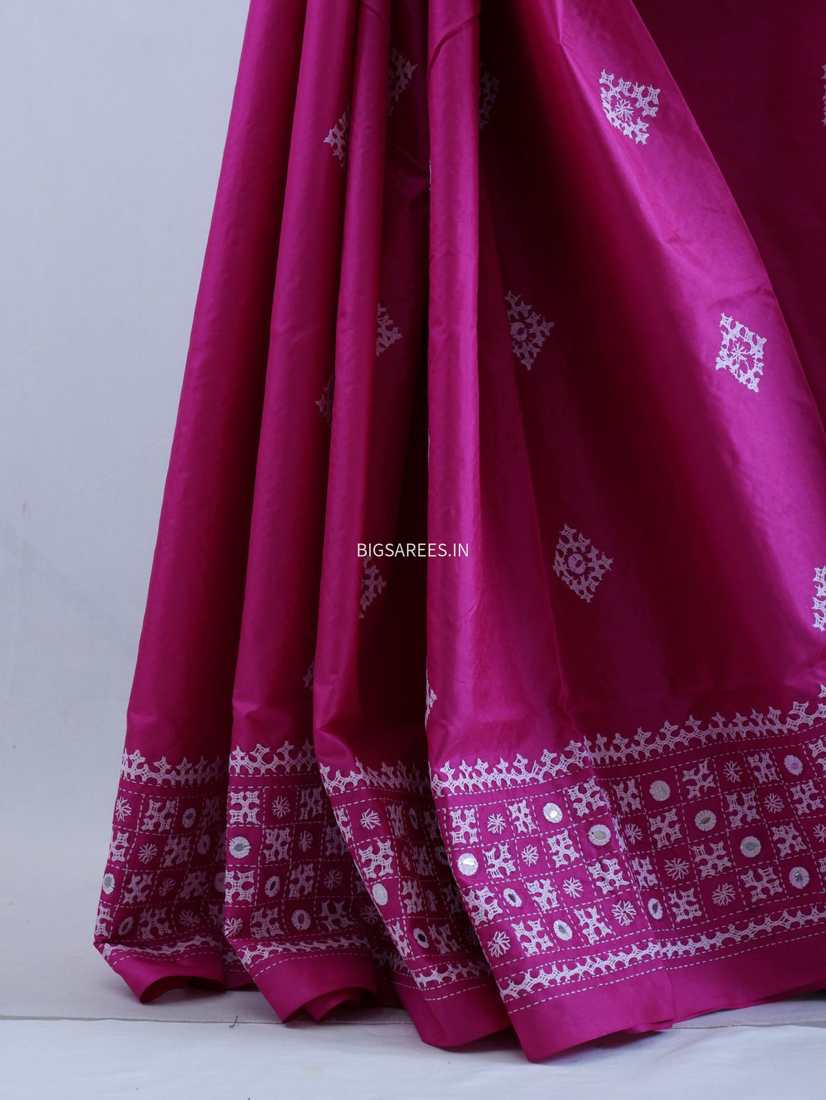 Kutch Hand Embroidered Saree| Pure Bangalore Silk | Silk Marked | Pink