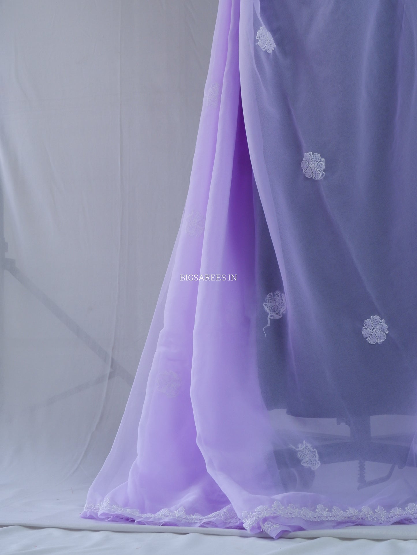 Chikankari Hand Embroidered Saree | Semi Georgette | Pastel Purple