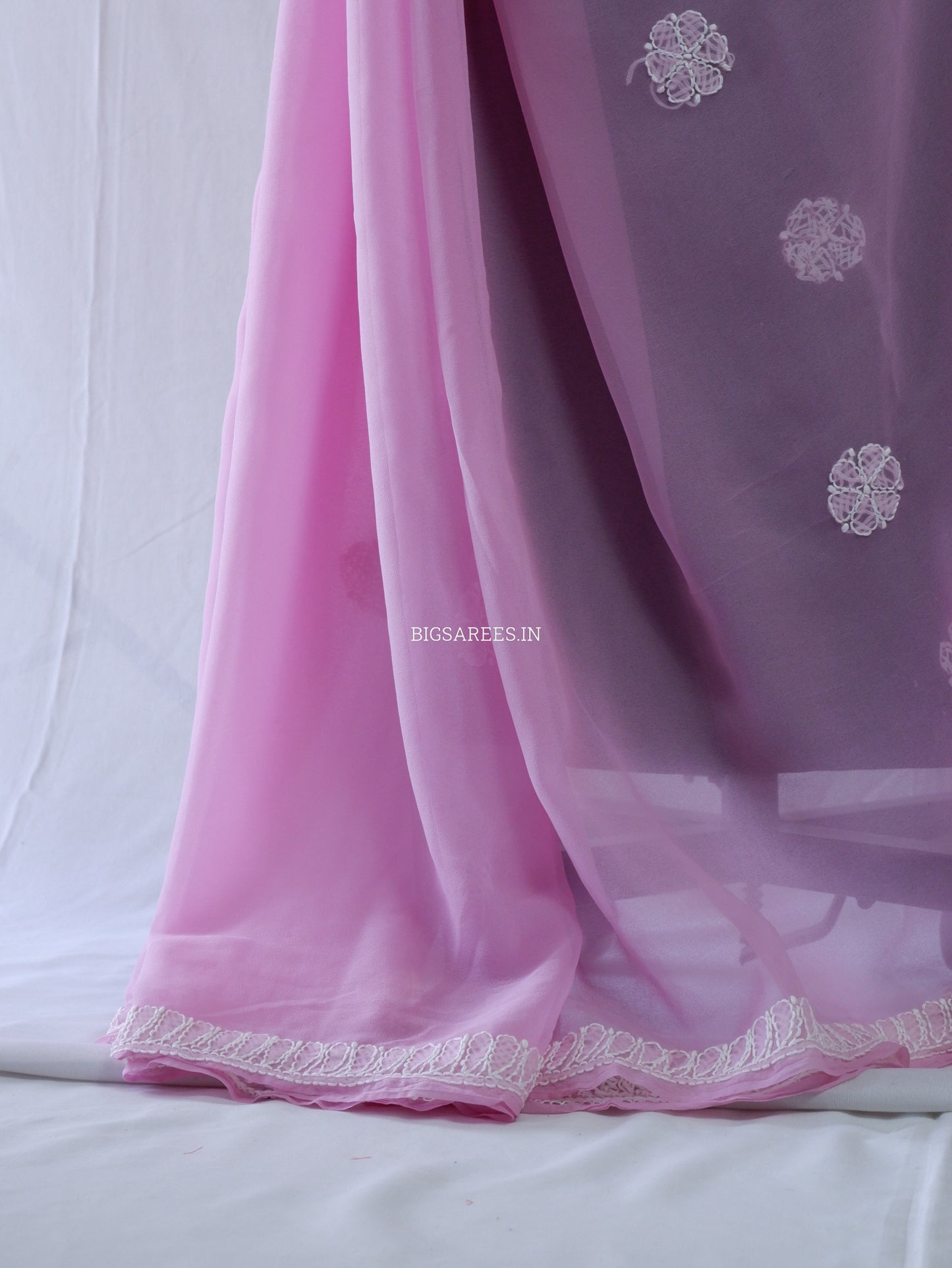 Chikankari Hand Embroidered Saree | Semi Georgette | Pastel Pink