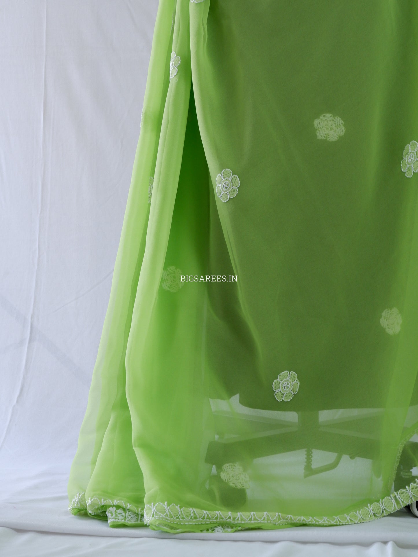 Chikankari Hand Embroidered Saree | Semi Georgette | Green