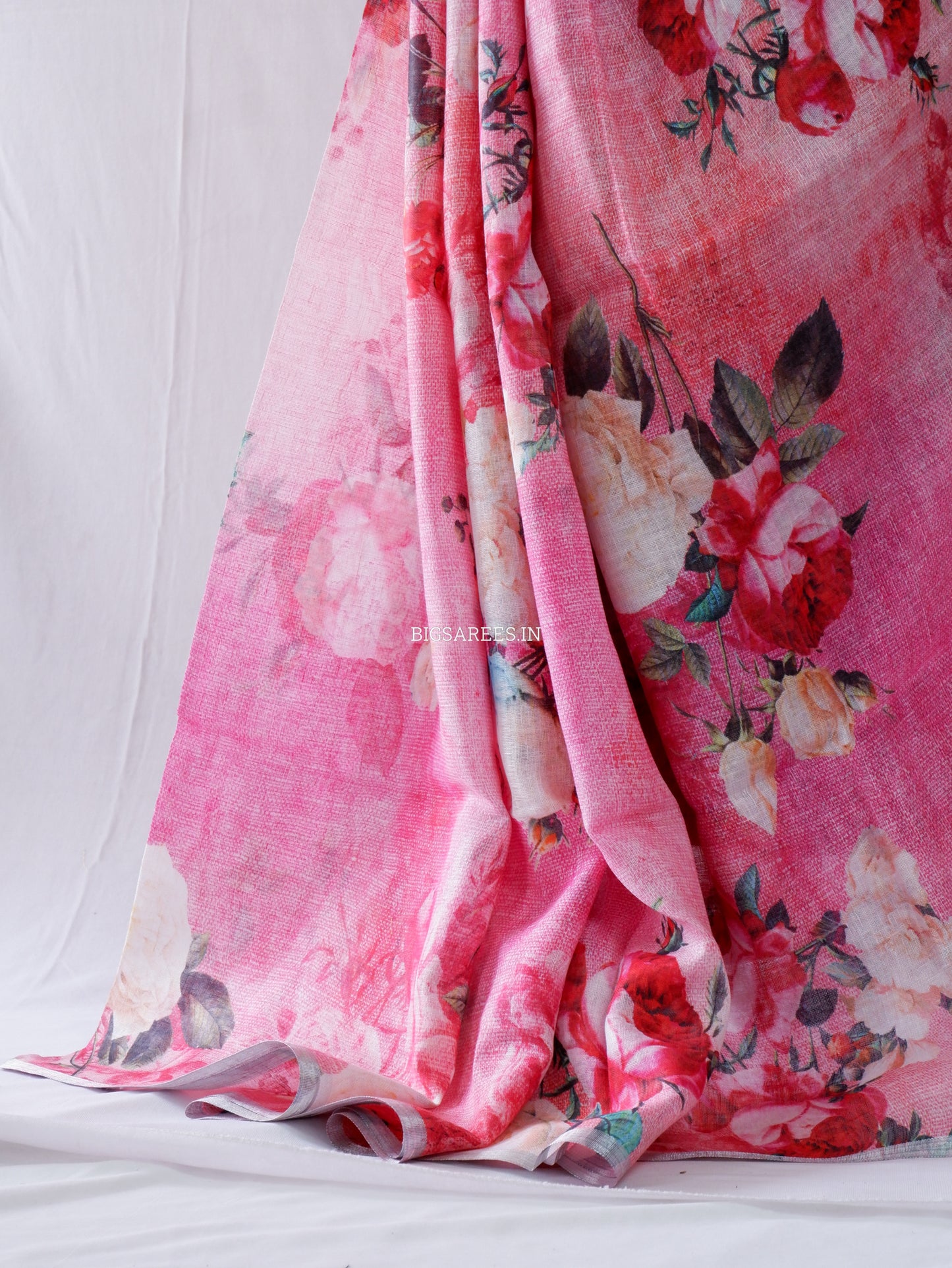 Digital Print Saree | Linen by Linen | Pink