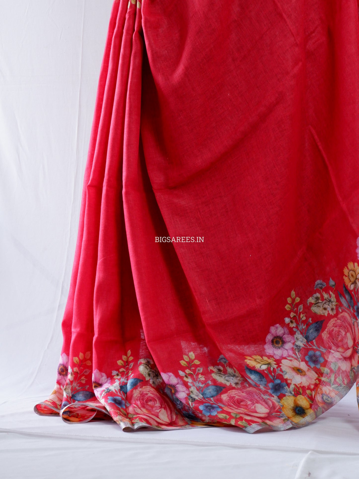 Digital Print Saree | Linen by Linen | Red