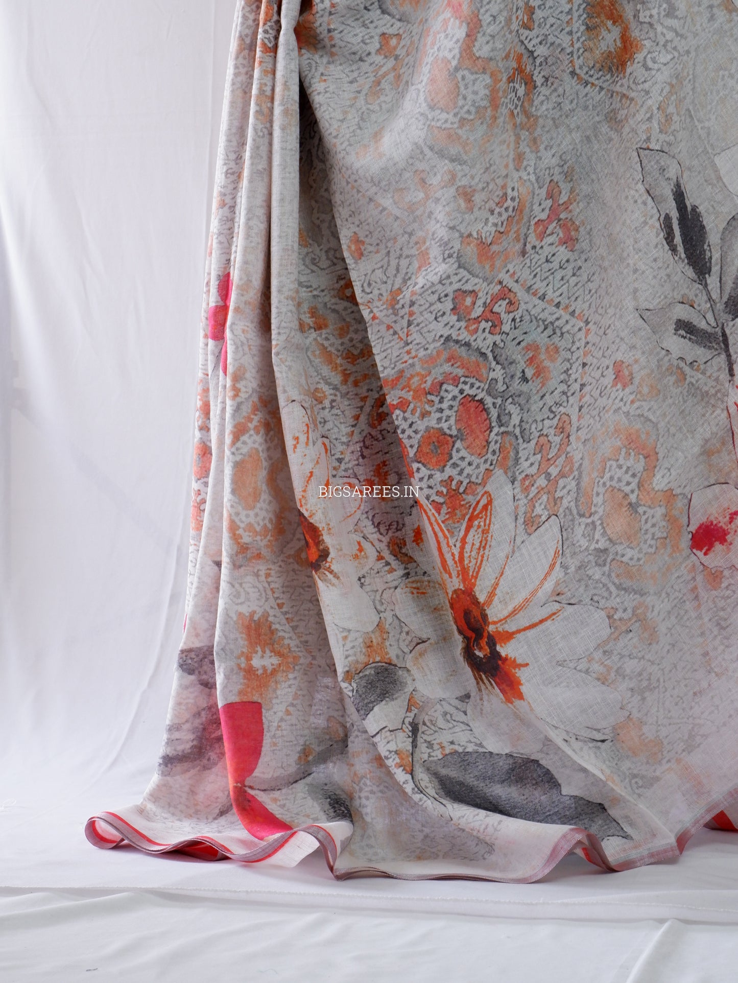 Digital Print Saree | Linen by Linen | Grey