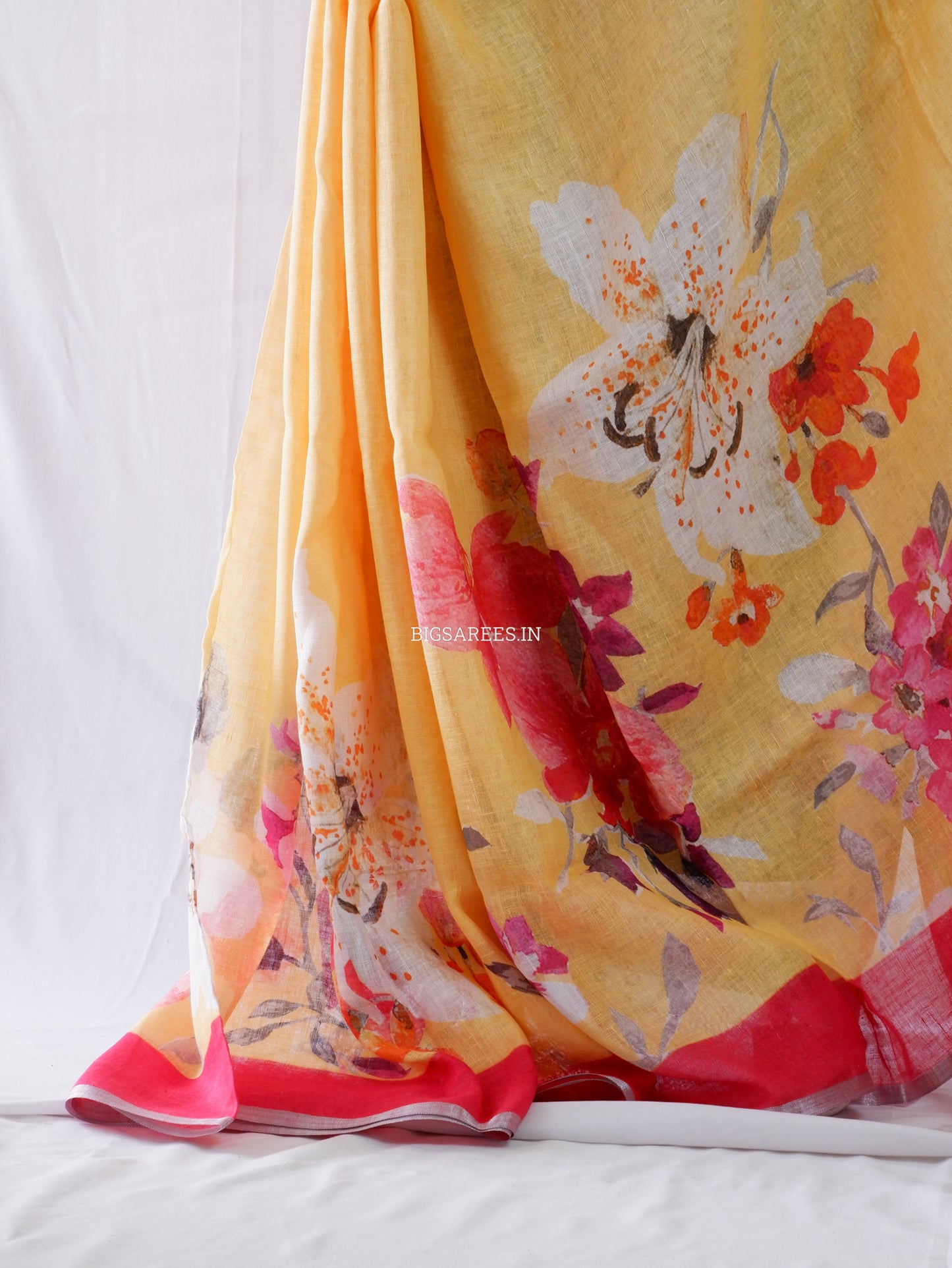 Digital Print Saree | Linen by Linen | Yellow