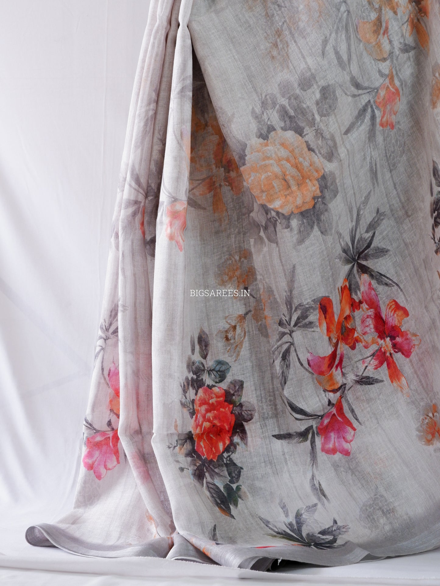 Digital Print Saree | Linen by Linen | Gray