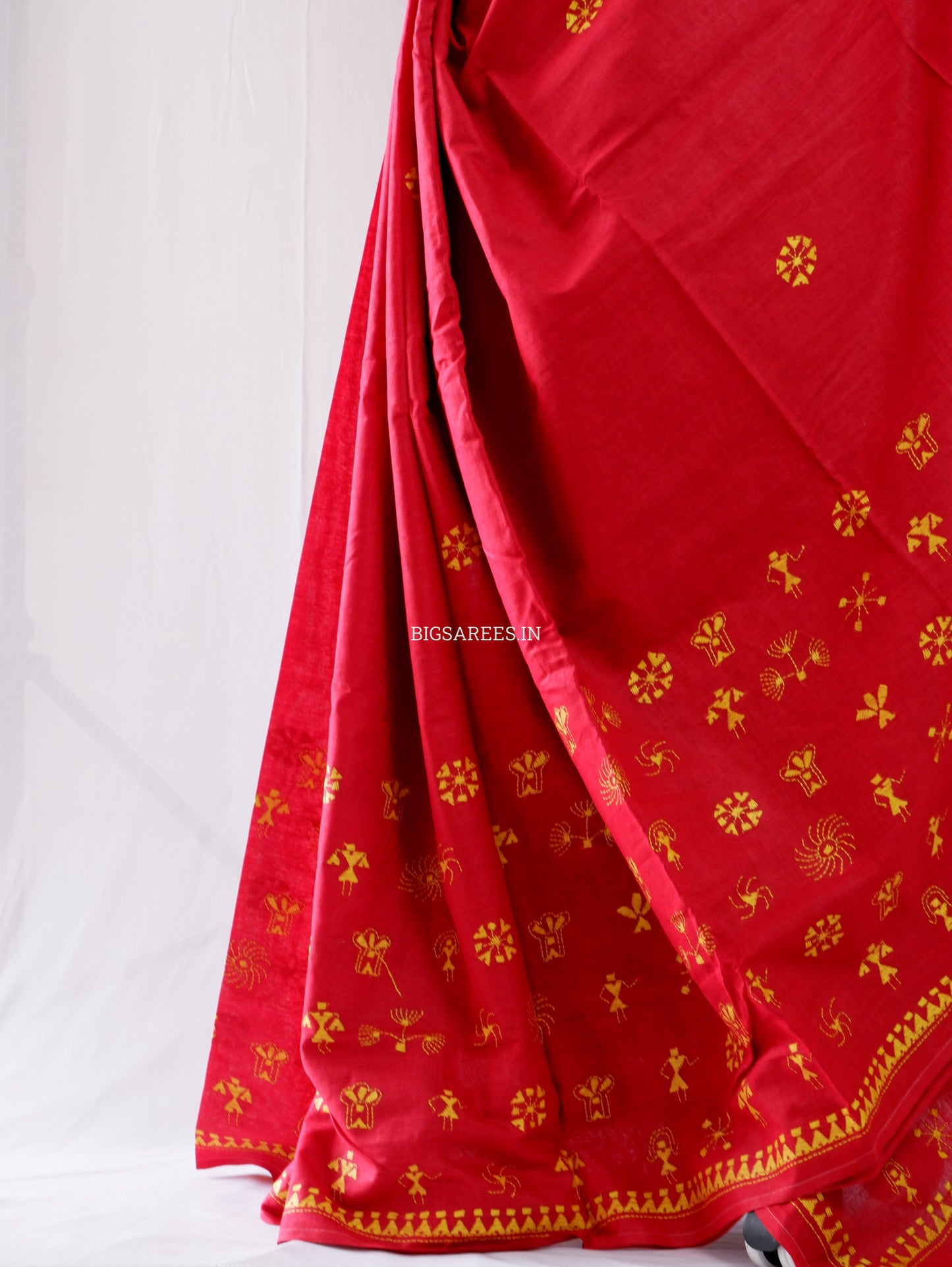 Kantha Stitch Hand-Embroidered Saree | Khadi Cotton | Red