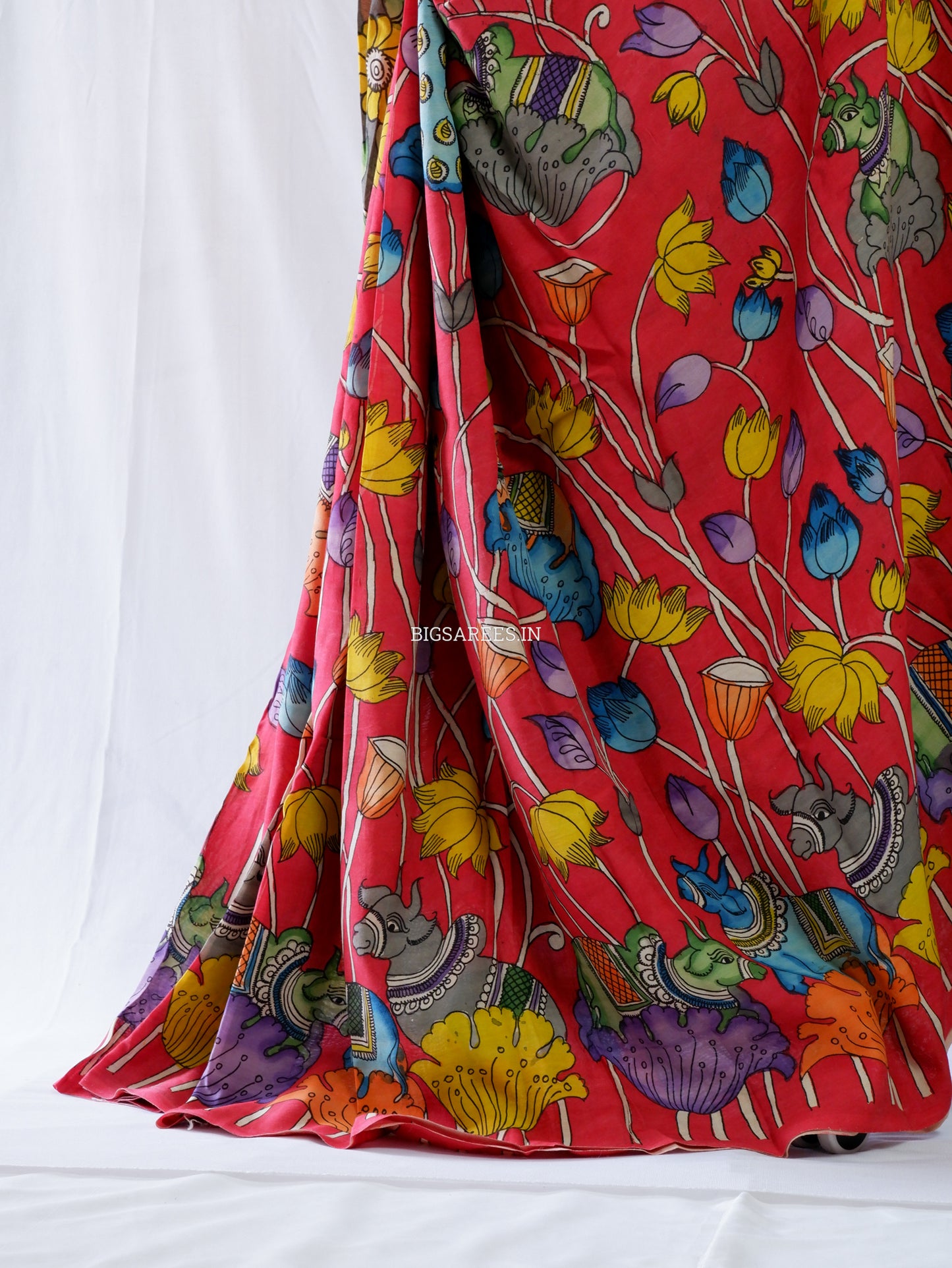 Hand-Painted Kalamkari Saree | Bangalore Silk | Red
