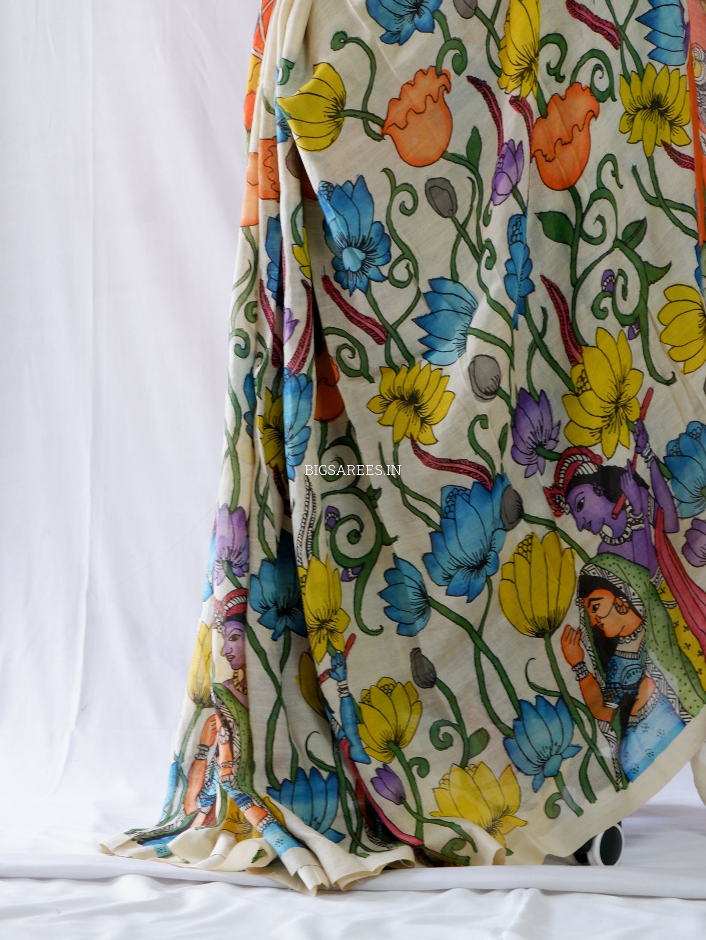 Hand-Painted Kalamkari Saree | Bangalore Silk | Beige