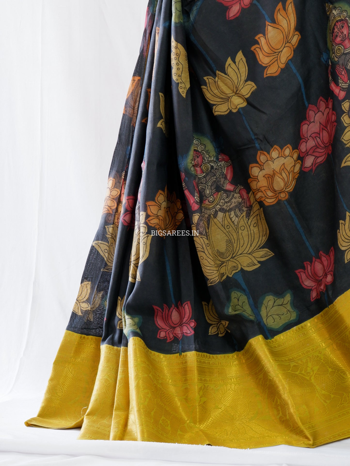 Hand-Painted Kalamkari Saree | Banglore Silk | Black
