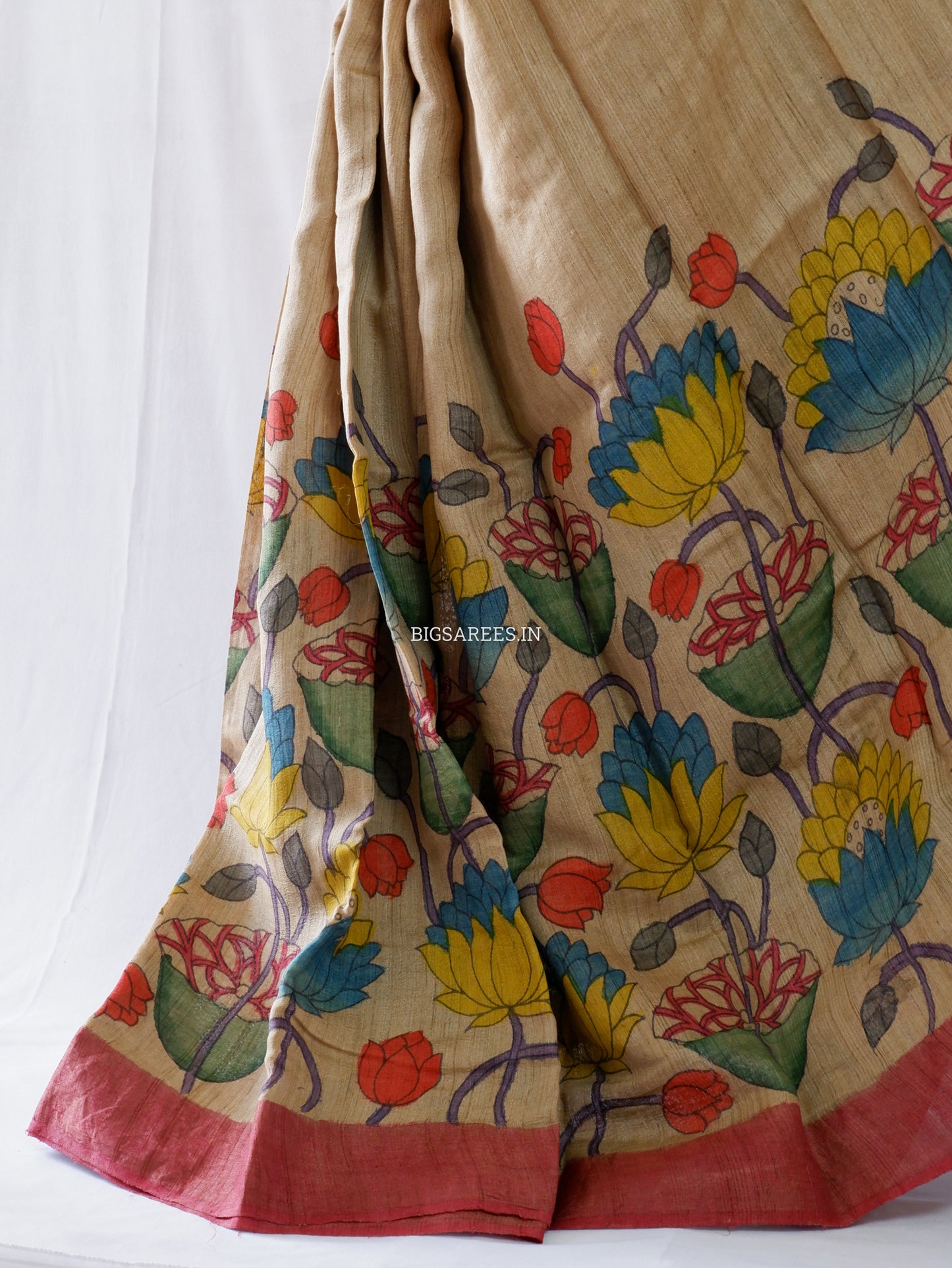 Hand-Painted Kalamkari Saree | Tussar Silk | Beige