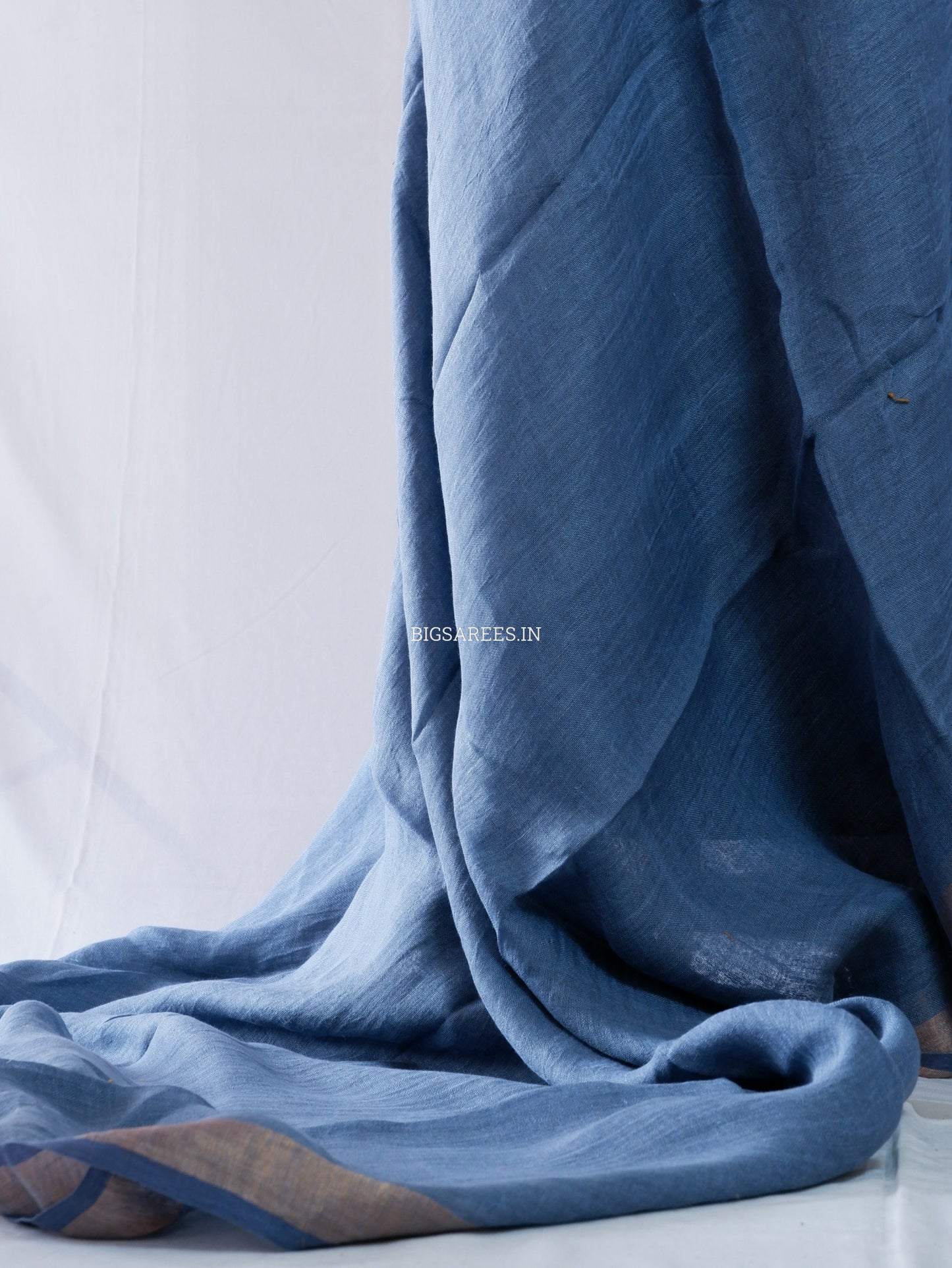 Pure Jayshree Linen Saree | Plain | Muted Blue