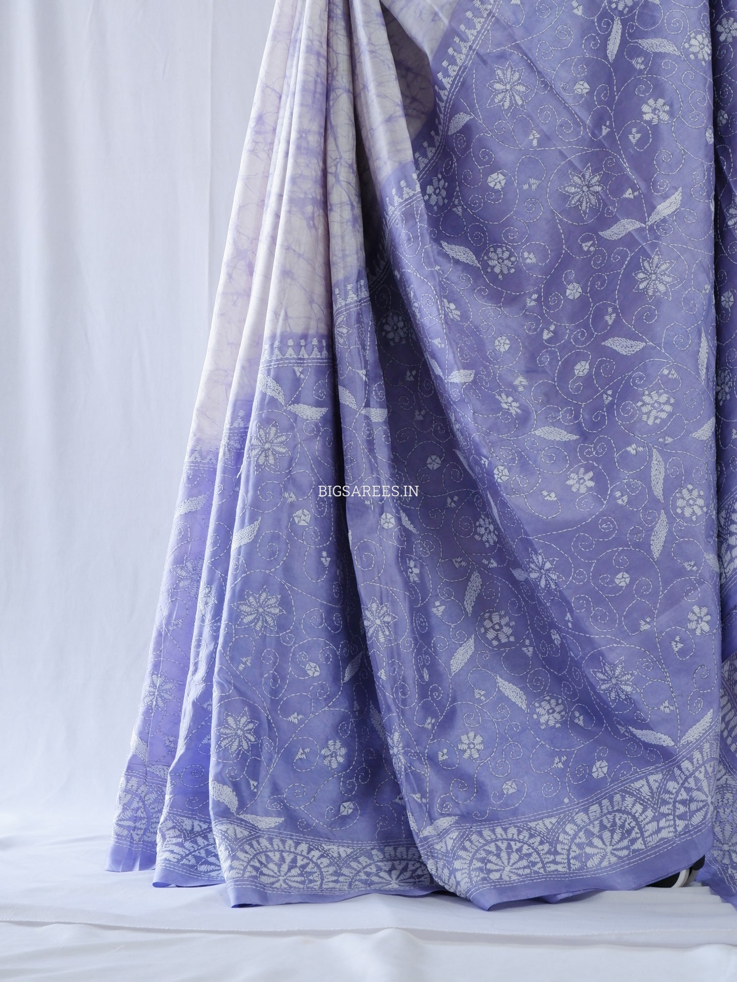 Kantha - Stitch Hand Embroidered Saree | Blended Bangalore Silk / Art Silk