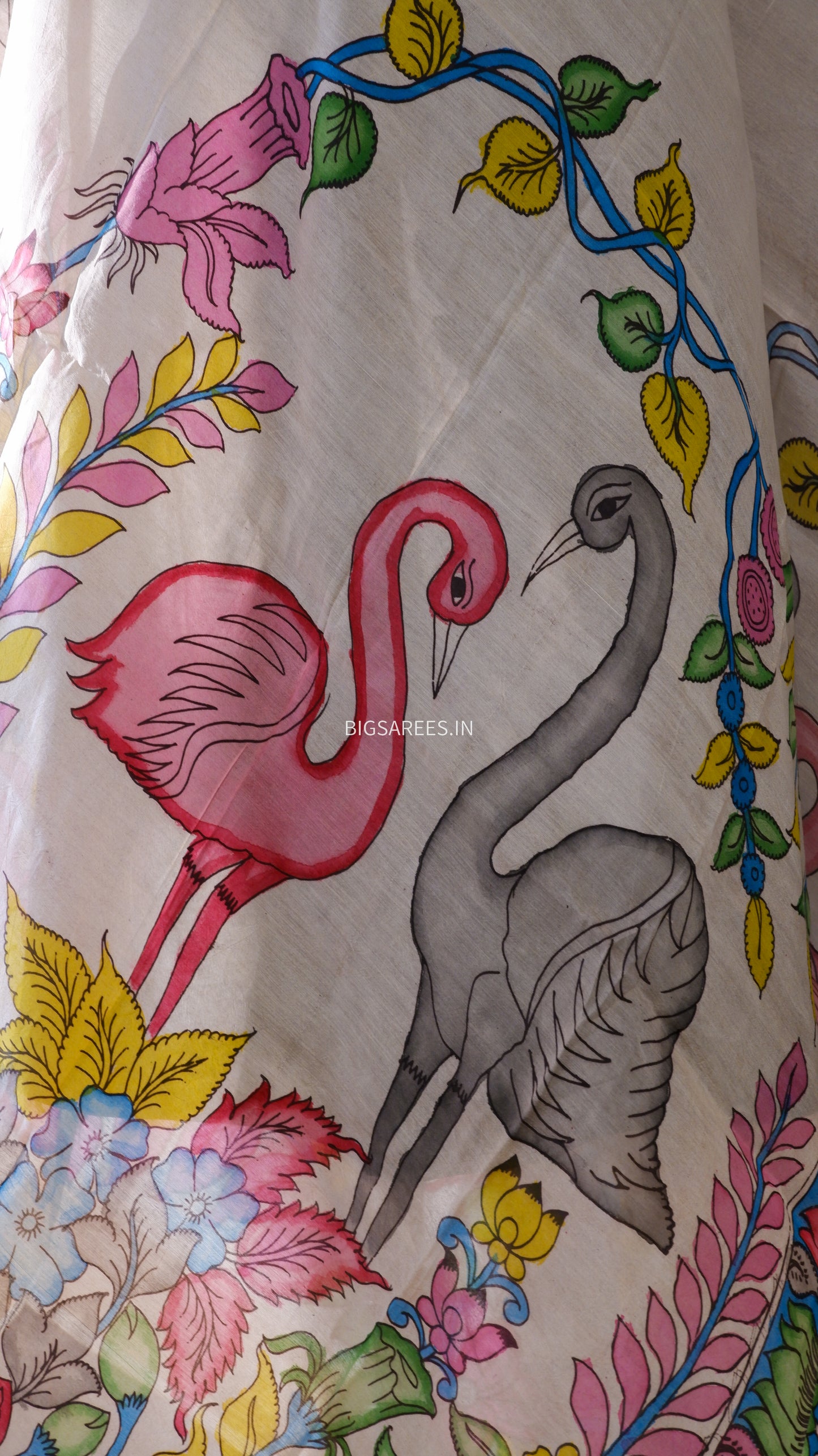 Pen Kalamkari Hand Painted Bangalore Silk Dupatta/Yellow/36"