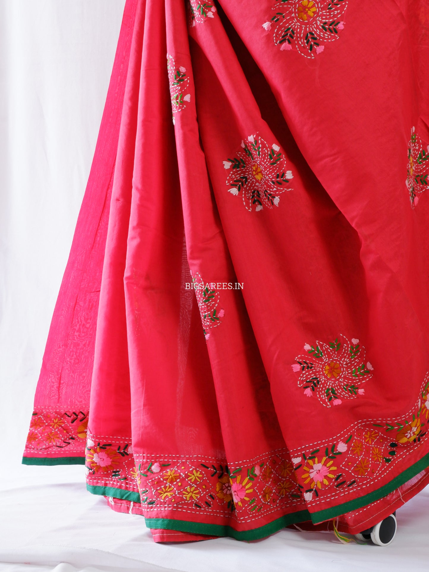 Phulkari Hand-Embroidered Saree | Chanderi Silk | Red
