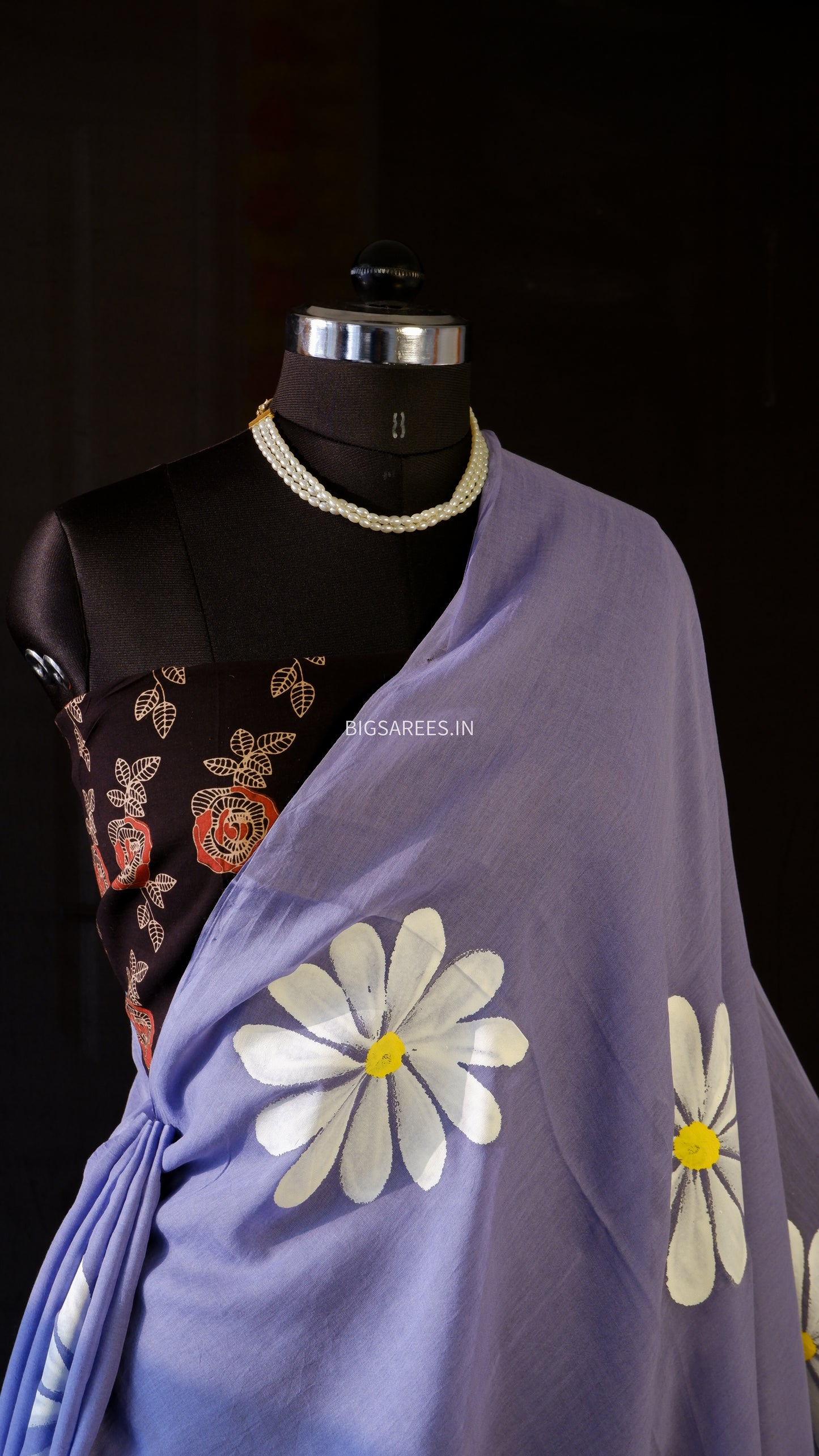 Hand Painted Mul Cotton Saree with Blouse | Purple