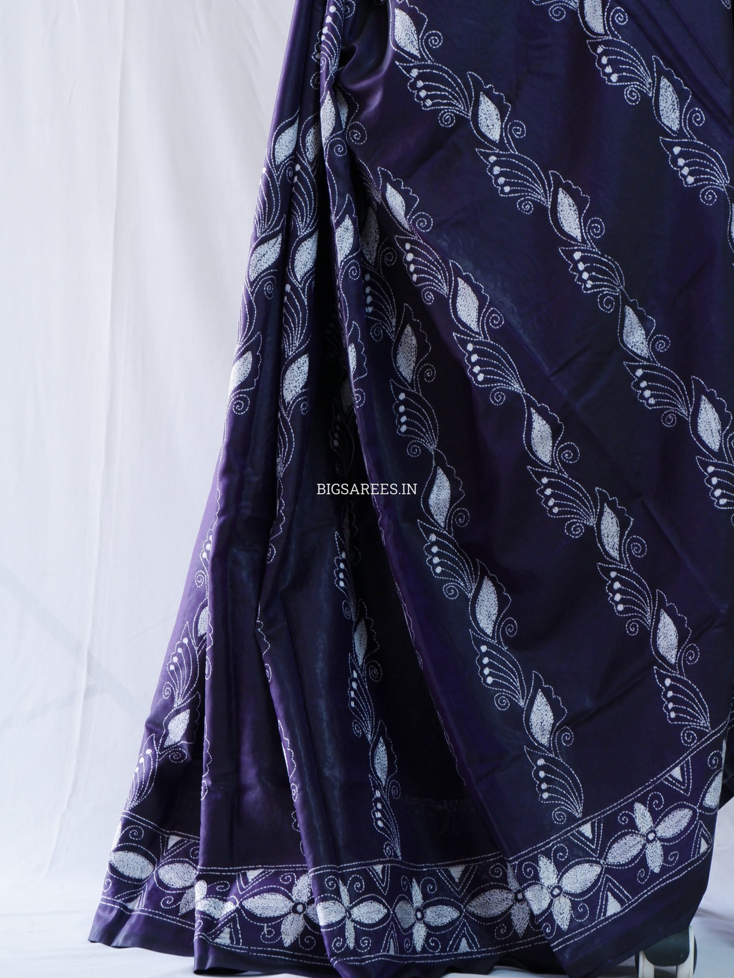 Kantha Stitch Hand Embroidered Saree | Blended Bangalore Silk / Art Silk | Purple