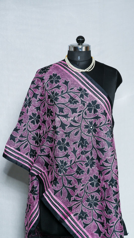 Kantha Art Silk Stole| Black |22"|