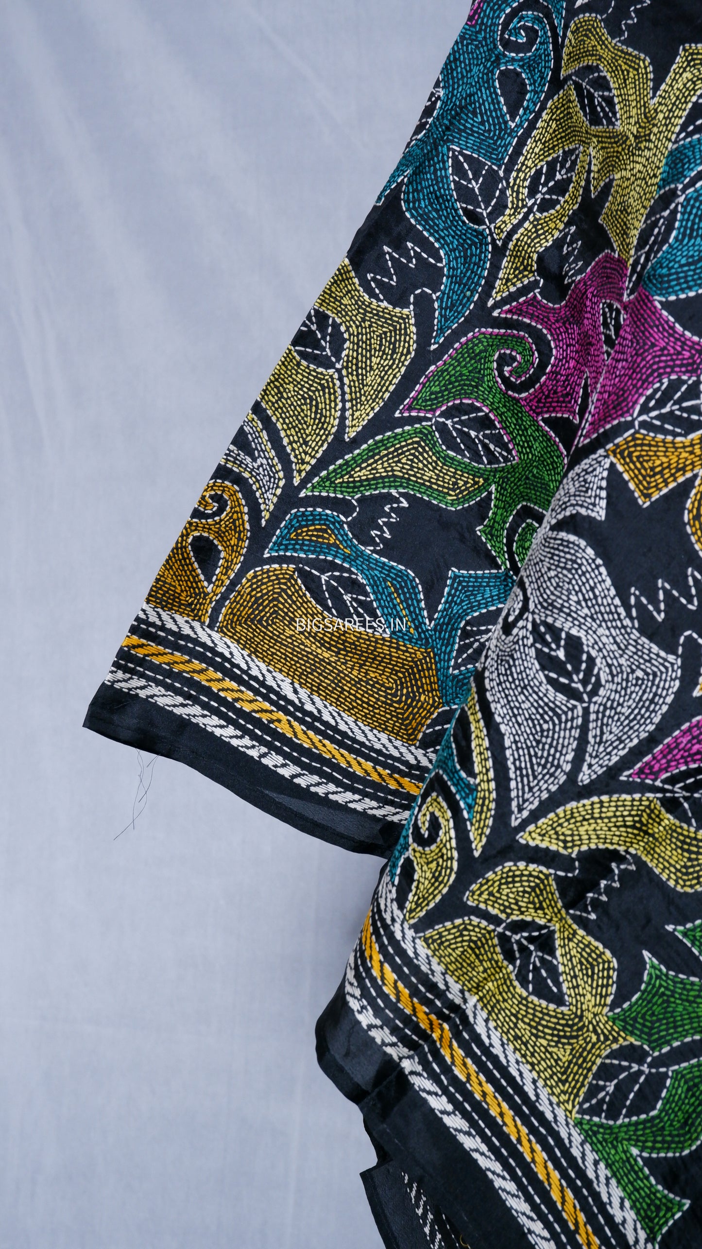 Kantha Art Silk Stole | Black | 22" |