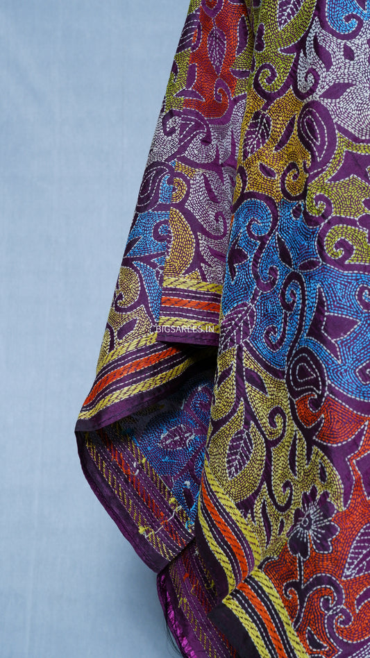 Kantha Art Silk Stole | Purple | 22" |